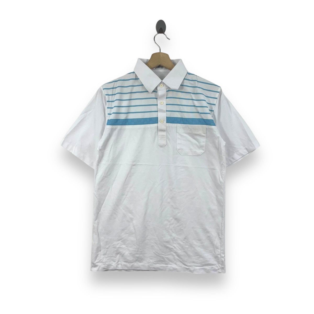 Vintage Vintage PETER BORO White Polo Tee Shirt Striped Blue Chest Size US L / EU 52-54 / 3 - 1 Thumbnail