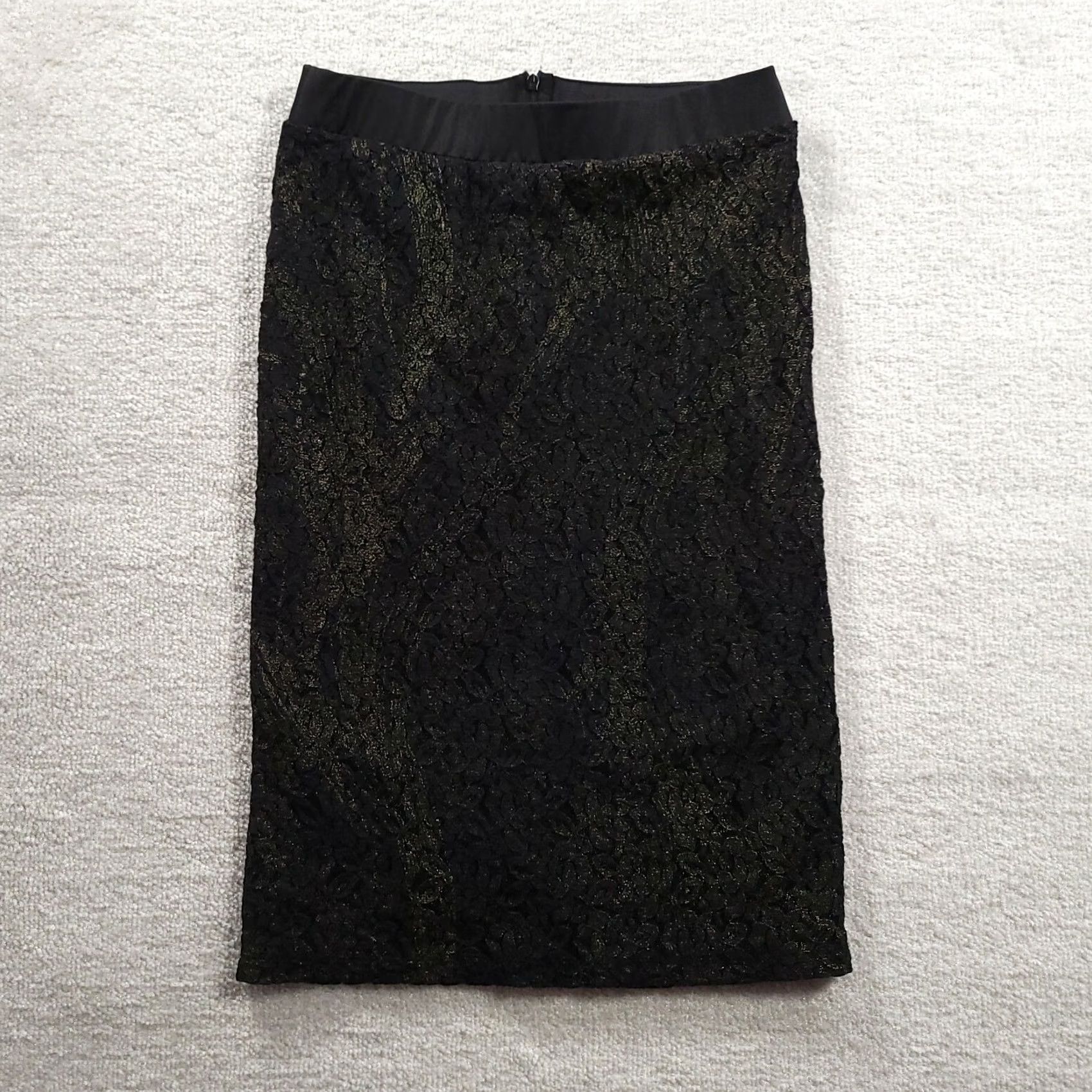 Vintage VINTAGE Women's Cato Size 2 Black/Gold Floral Lace Skirt Size 26" / US 2 / IT 38 - 2 Thumbnail