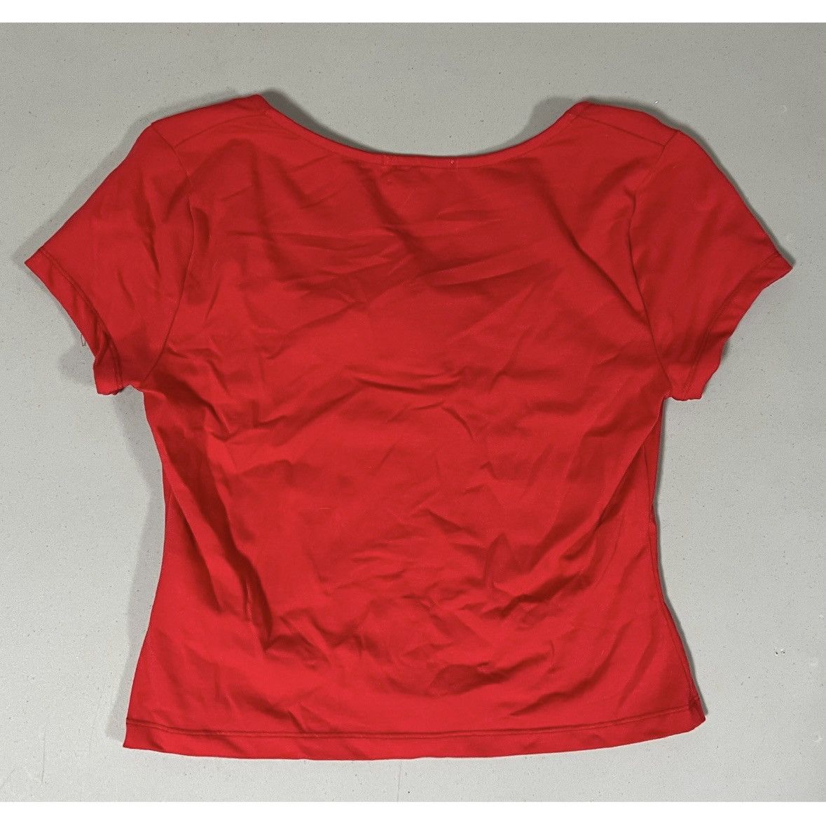 Japanese Brand Red Solid Tie-Up Short Sleeve Tee T-Shirt Top Blouse Size M❤️ Size M / US 6-8 / IT 42-44 - 2 Thumbnail