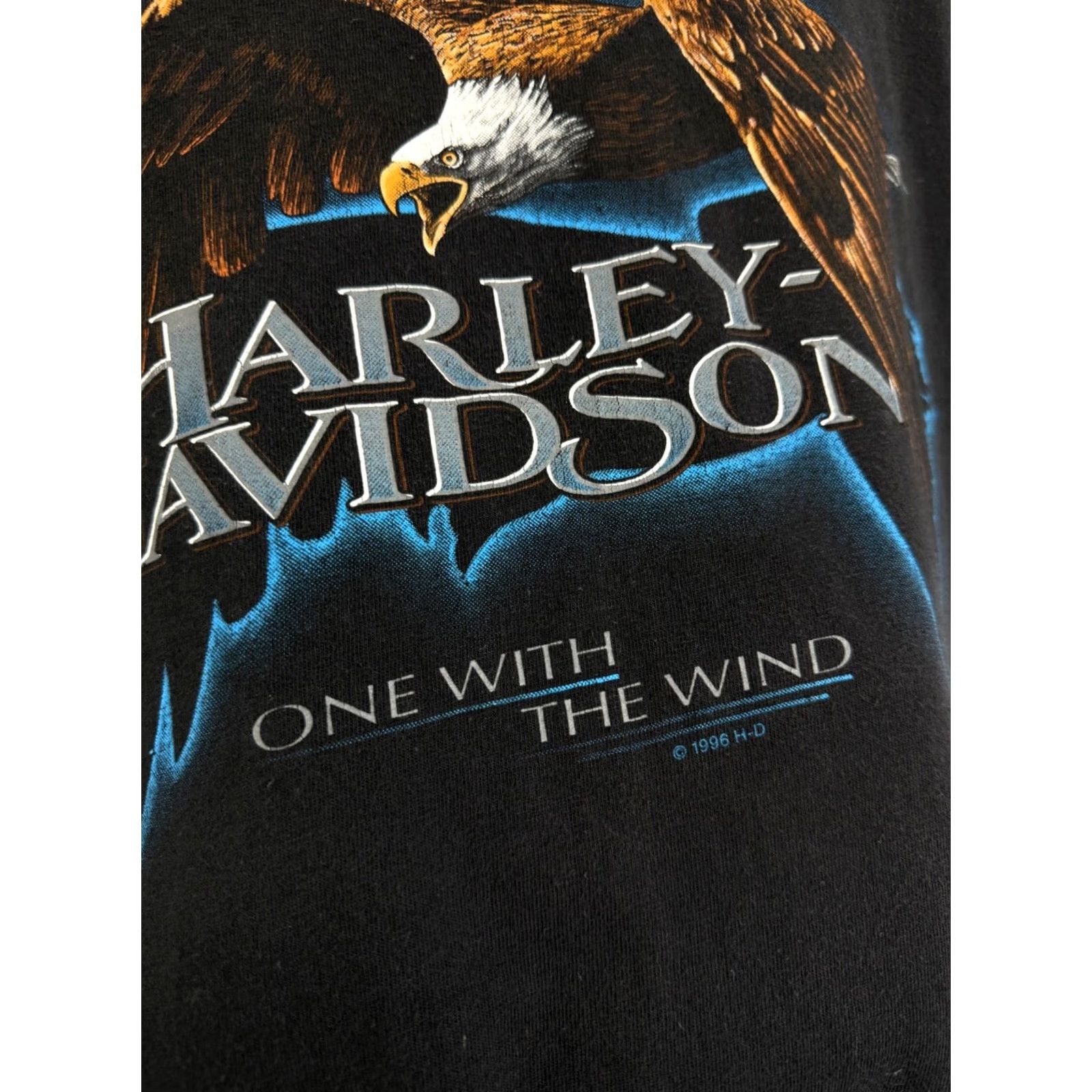 Harley Davidson VINTAGE Harley-Davidson One With The Wind T-Shirt Men L Black USA 1996 Shows Defect Size US L / EU 52-54 / 3 - 6 Thumbnail