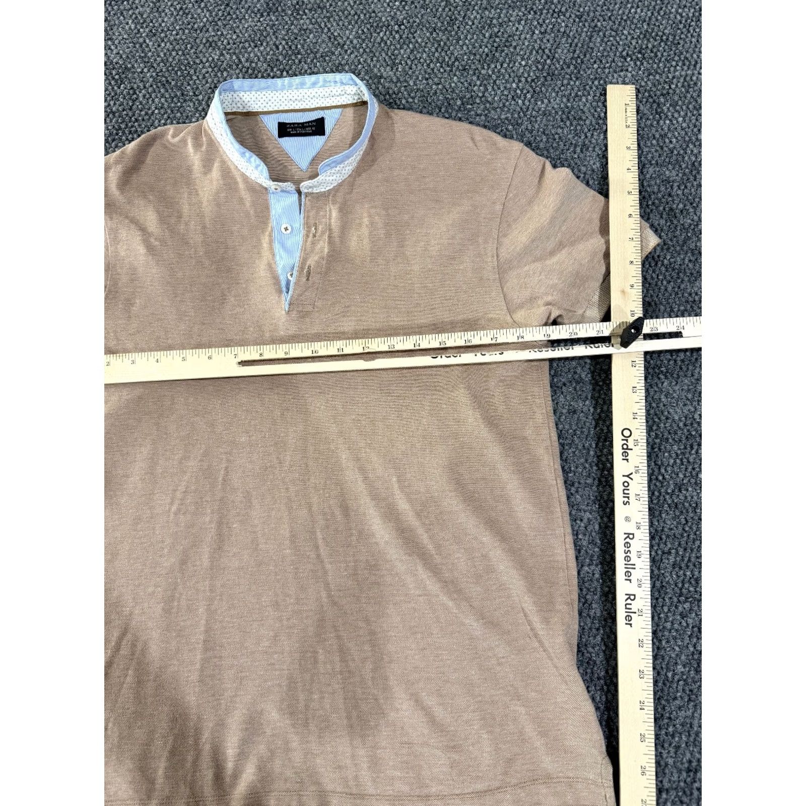 Zara Zara Polo Shirt Mens L Beige Short Sleeve Casual Knit Cotton Regular Fit Golf Modern Button Collar shirt Size US L / EU 52-54 / 3 - 4 Thumbnail