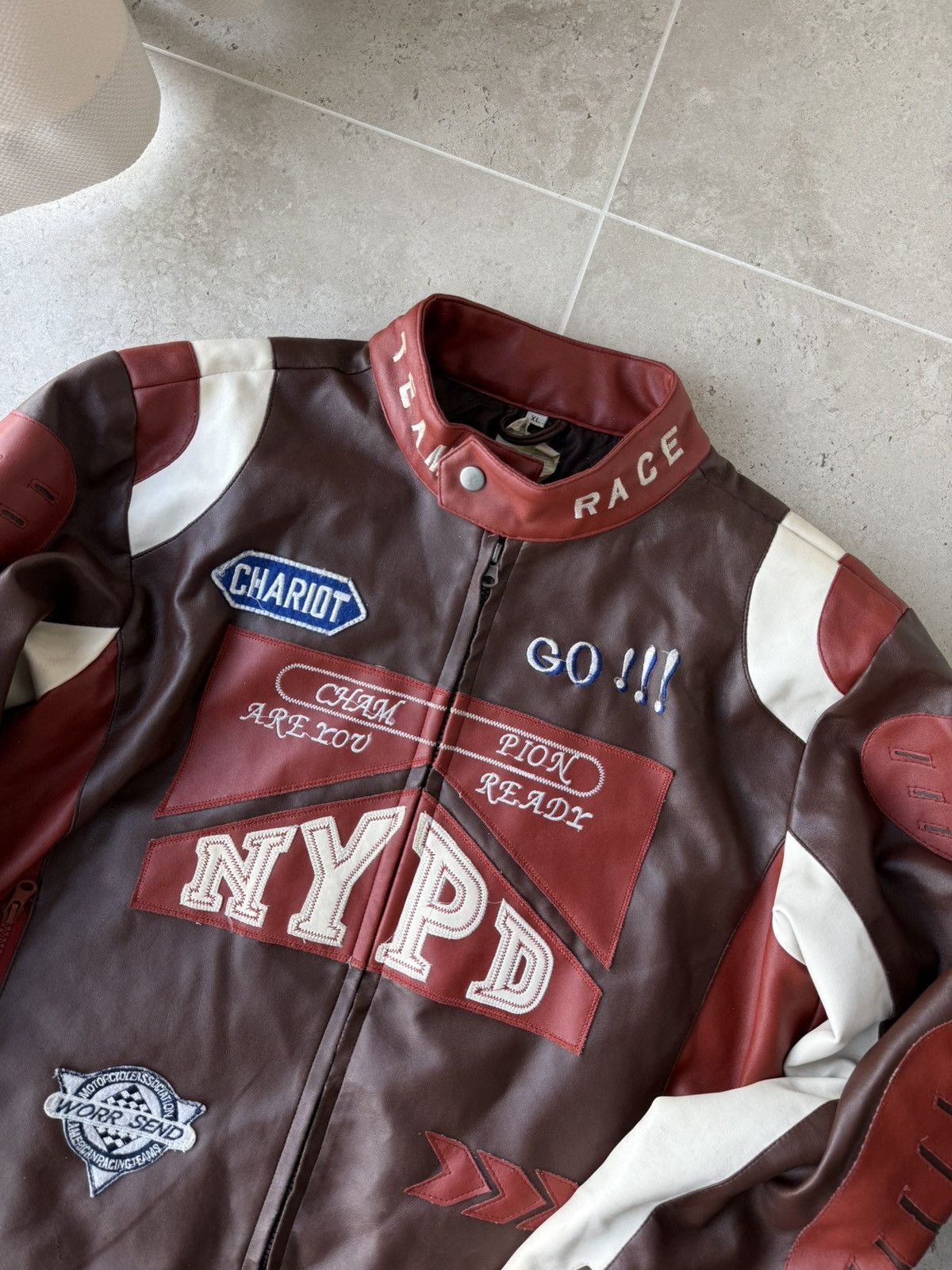Vintage Racing Moto Jacket hype y2k streetwear style Bike Team NYPD Size US XL / EU 56 / 4 - 3 Thumbnail