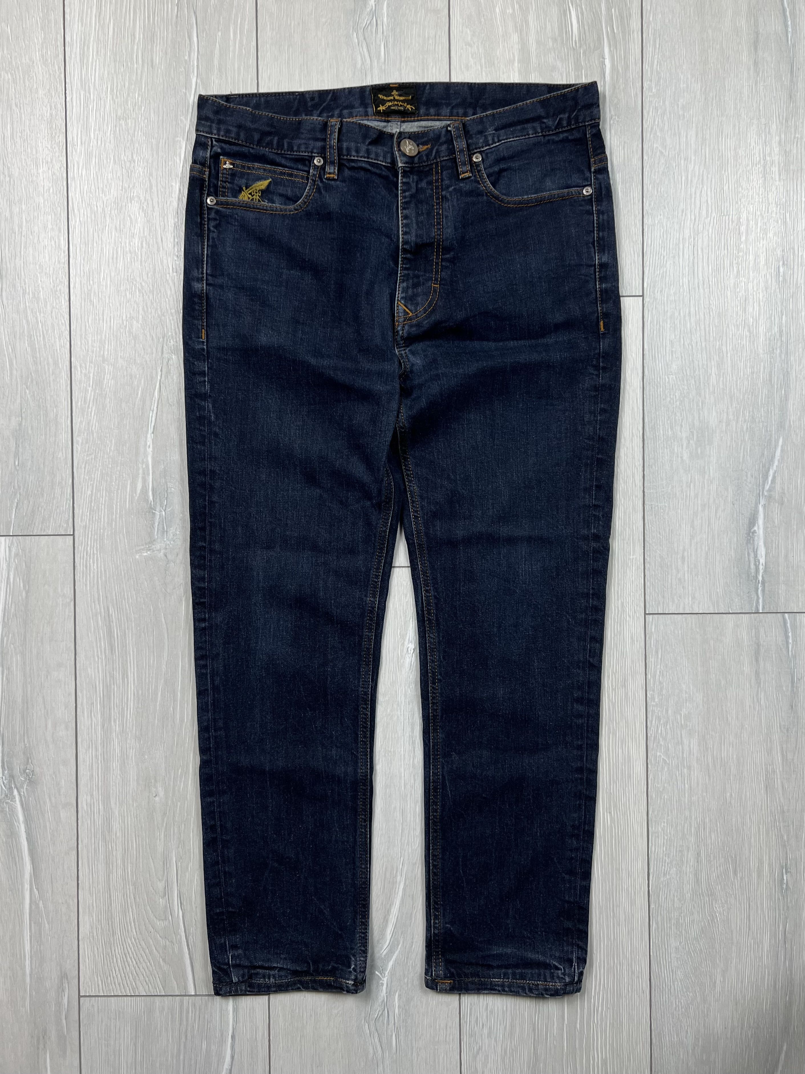 image of Vivienne Westwood Anglomania Logo Denim Jeans in Blue, Men's (Size 32)