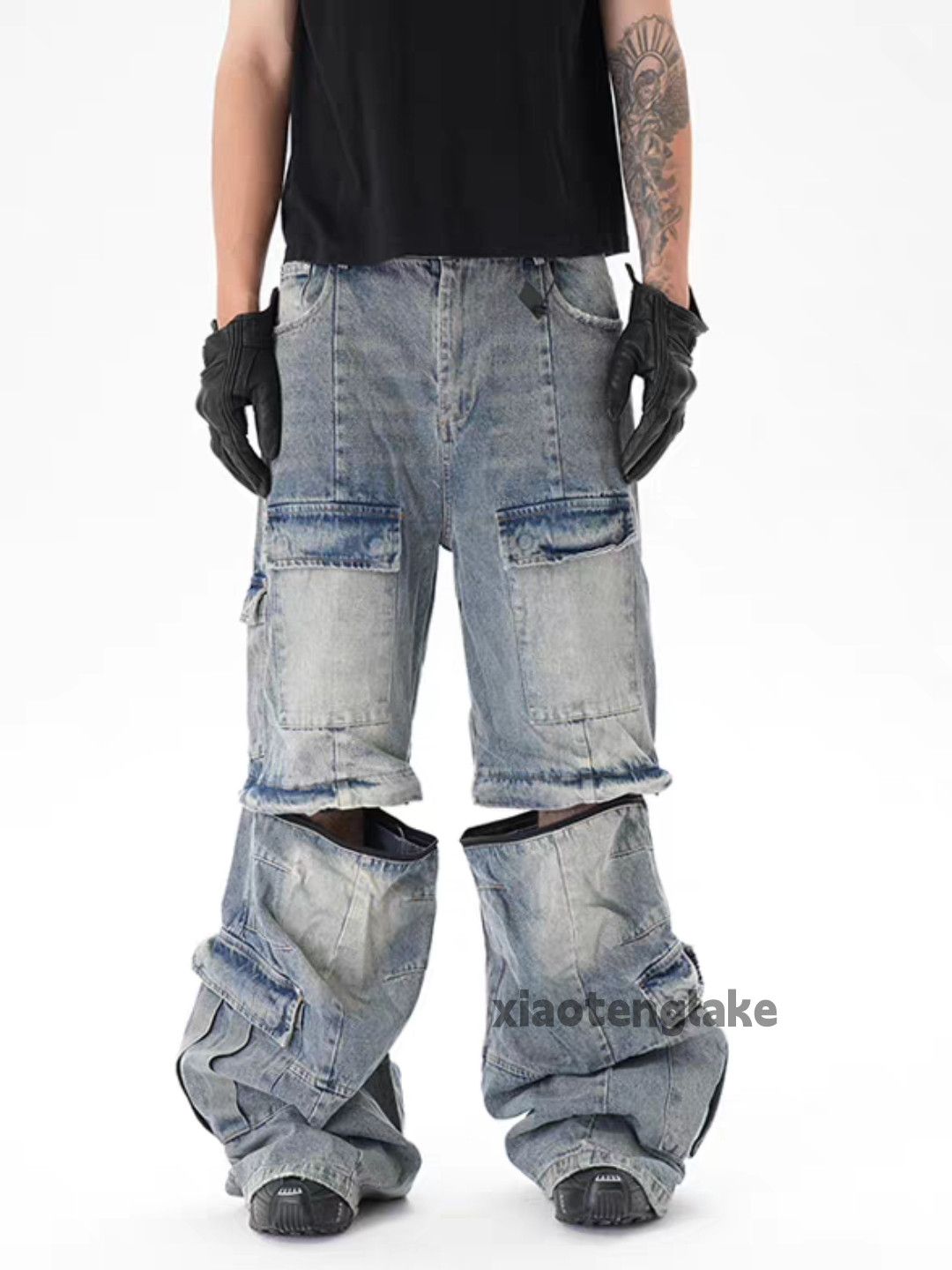 Jean Washed faded loose baggy skate hiphop cargo jeans Size US 34 / EU 50 - 1 Thumbnail