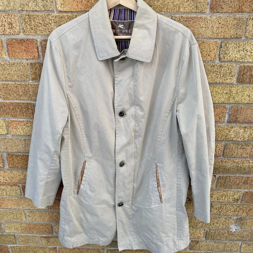 Etro Etro Parid Beige Collared Black Button Trench Coat Size 50 Size US M / EU 48-50 / 2 - 2 Thumbnail