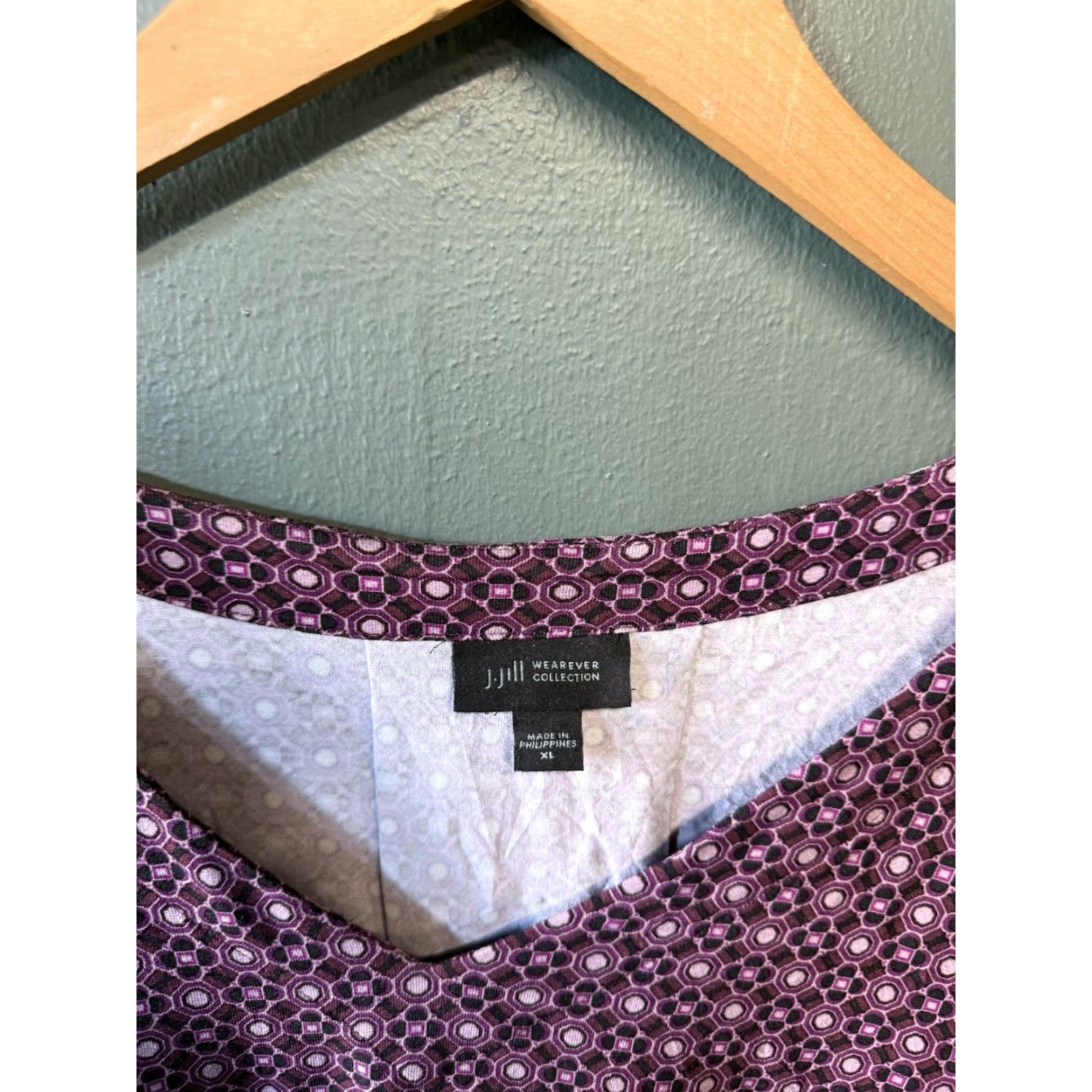 J. Jill J. Jill Womens Purple Geometric V-Neck 3/4 Sleeve Shirt XL Size XL / US 12-14 / IT 48-50 - 3 Thumbnail