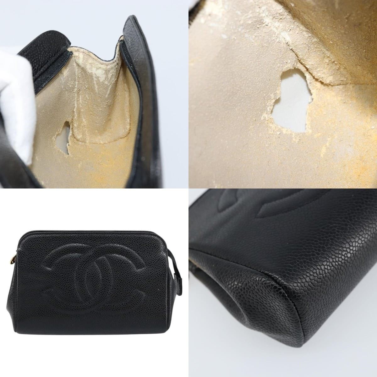 Chanel Chanel Pouch Caviar Skin Black Gold CC Size ONE SIZE - 5 Thumbnail