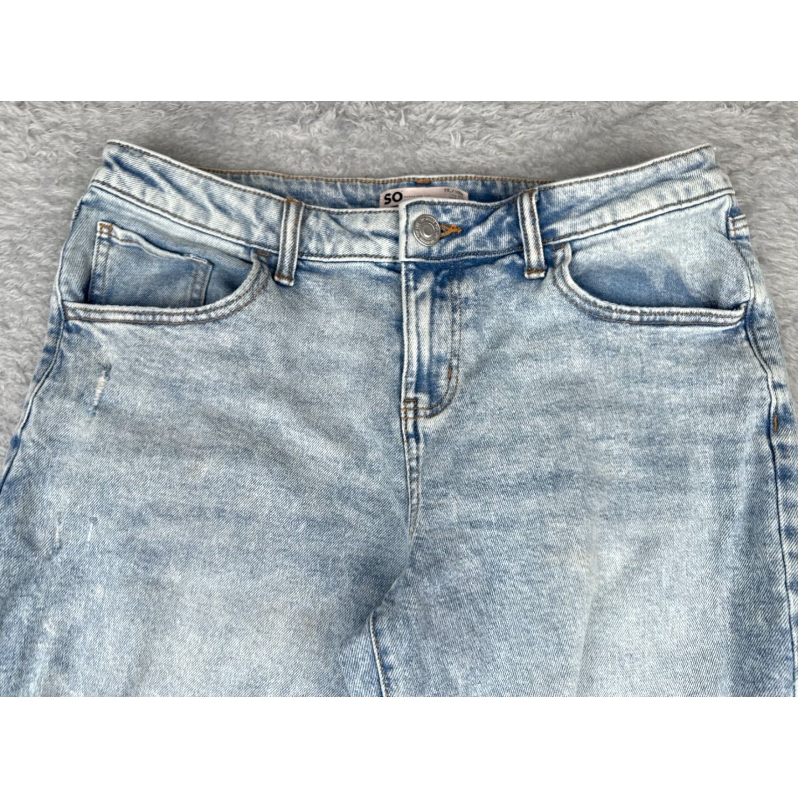 Vintage SO Jeans Juniors 11 Blue Denim Wide-Leg High Rise Cotton Blend Distressed 32x34 Jeans Womens Size 32" / US 10 / IT 46 - 4 Thumbnail