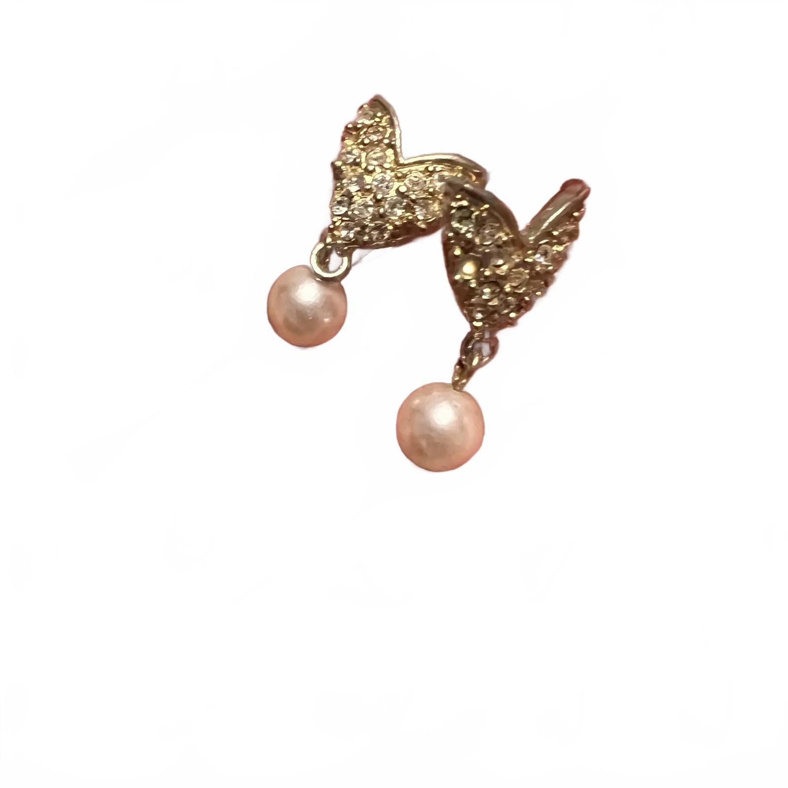 Unknown London Gold Tone Butterfly Earrings with Pearl Drop Size ONE SIZE - 2 Thumbnail