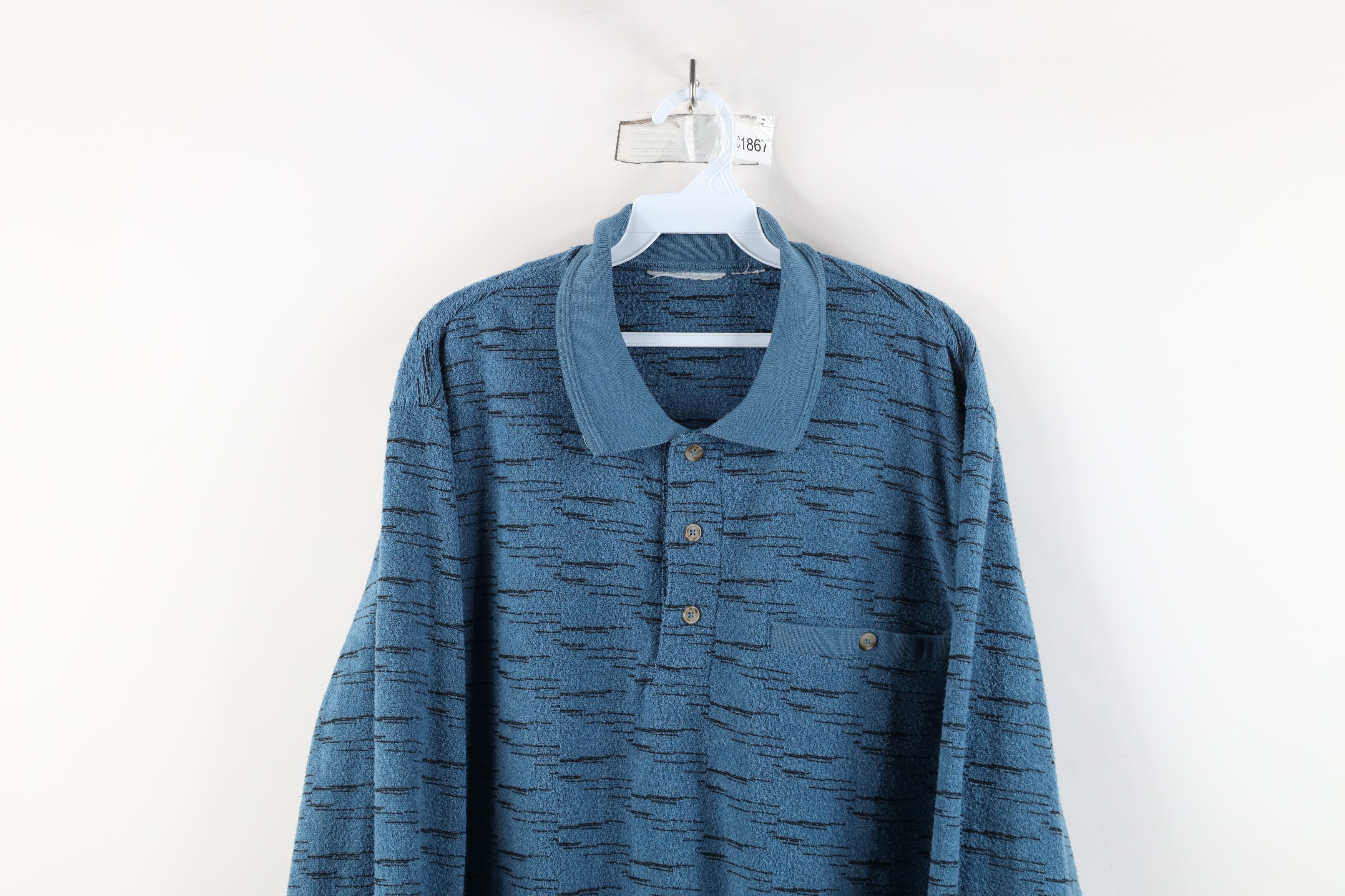 Vintage Vintage 90s Streetwear Fleck Fleece Collared Sweatshirt Blue Size US XXL / EU 58 / 5 - 2 Thumbnail