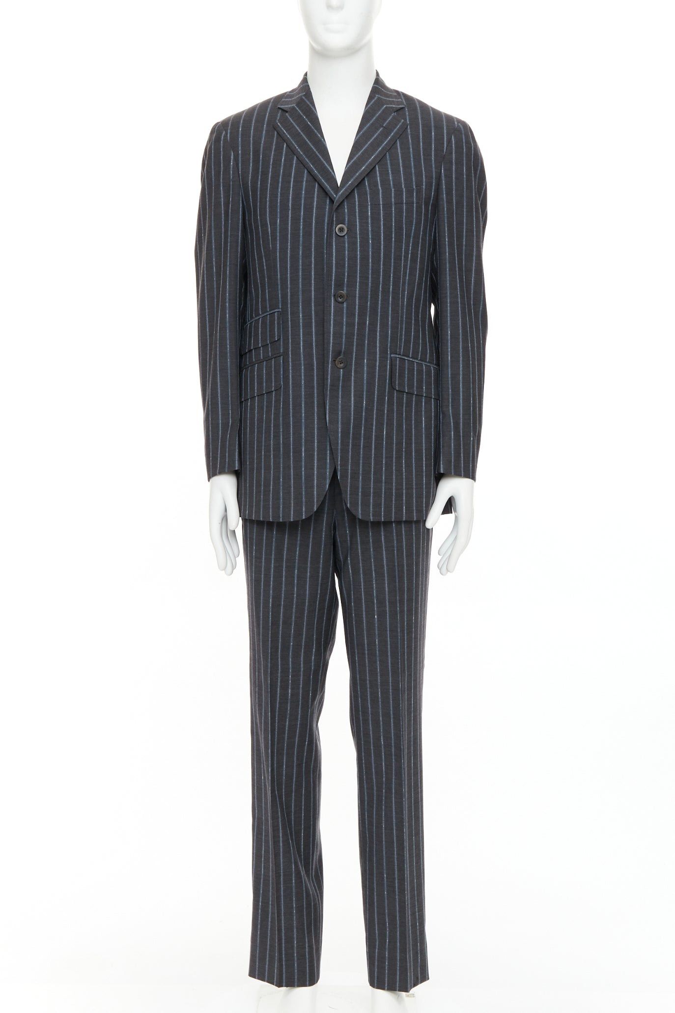 Etro ETRO grey blue pinstripe 100% wool single breasted blazer jacket IT50 L Size 50R - 1 Thumbnail