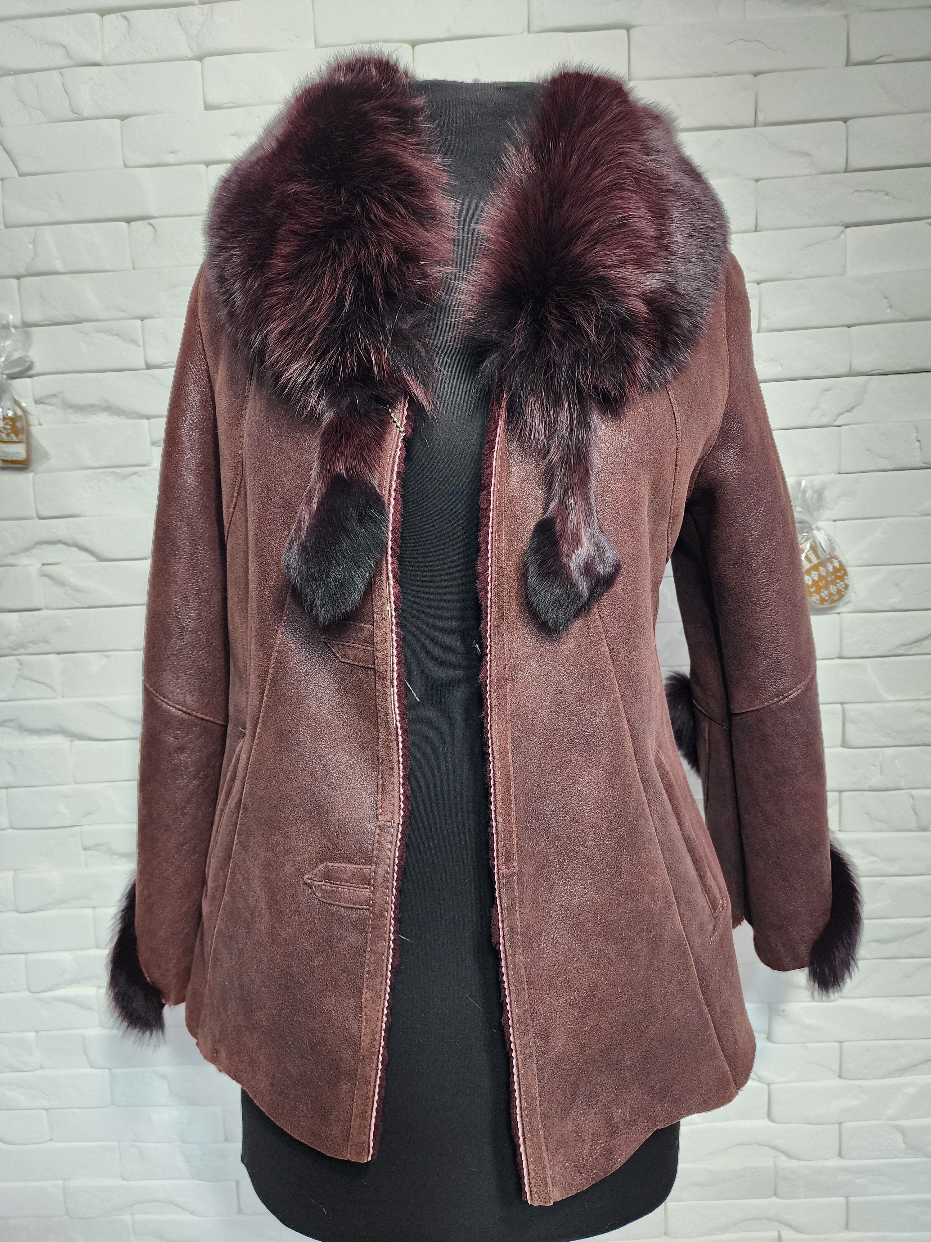 Furla Women's Brown Sheepskin Coat: Genuine Fur Collar Size M / US 6-8 / IT 42-44 - 1 Thumbnail