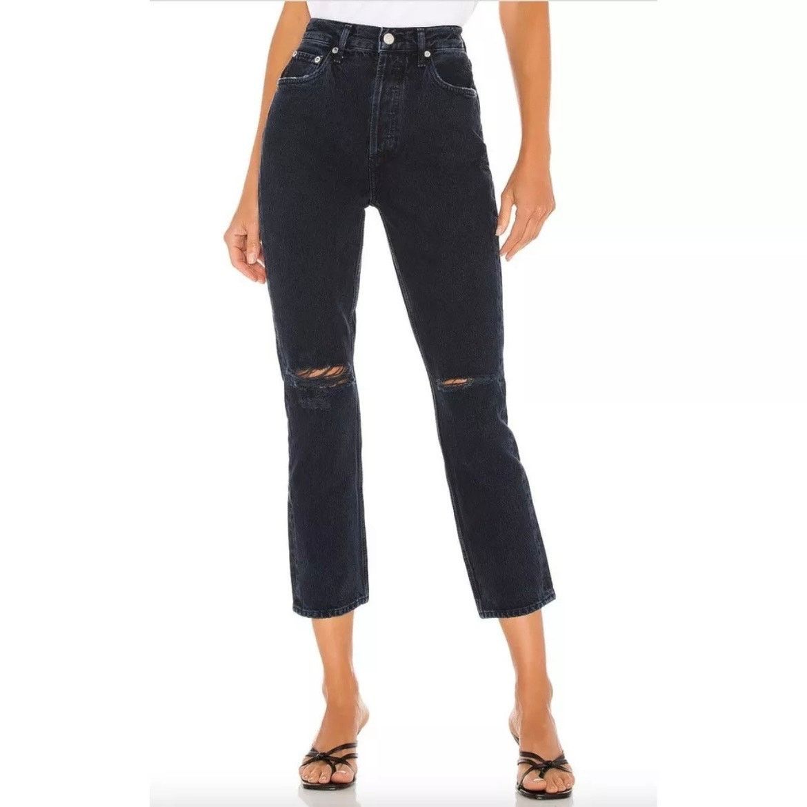 Agolde Agolde Jeans High Rise Straight Crop NWT Dark Distressed 26 Size 26" / US 2 / IT 38 - 1 Thumbnail