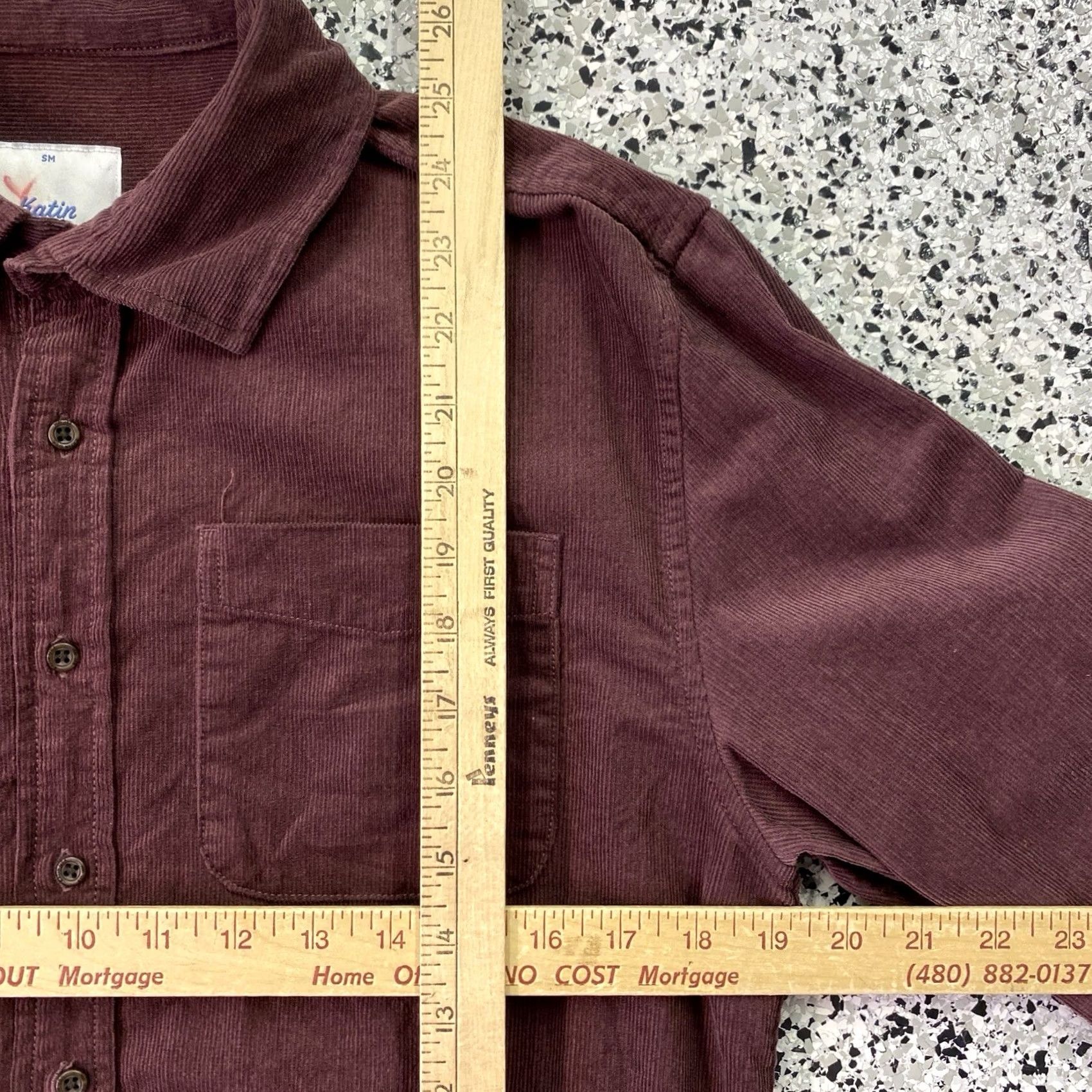 Katin Katin Mens Corduroy Button Up Shirt Burgundy Long Sleeve Regular Small Button Pockets Casual Workwear Mens Size US S / EU 44-46 / 1 - 2 Thumbnail
