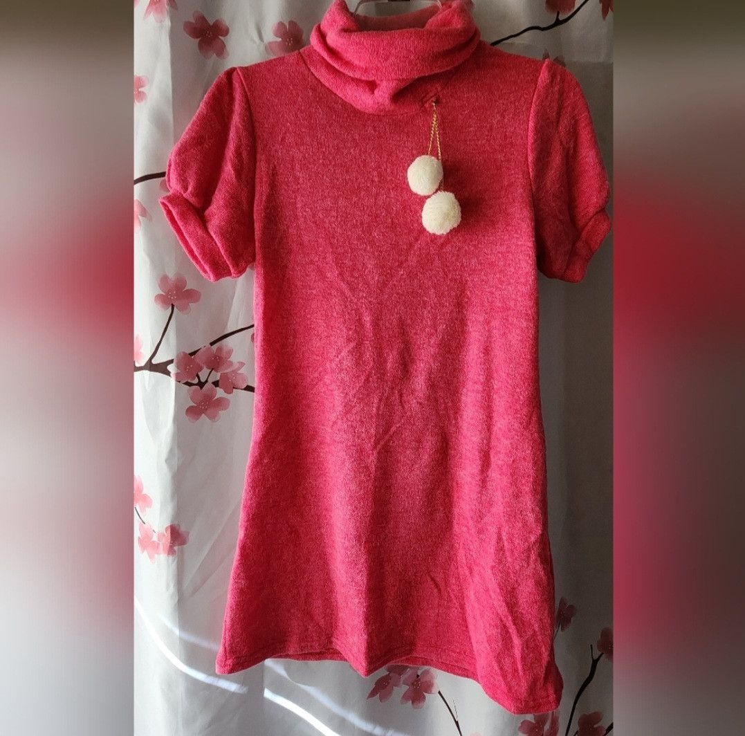 Other NWT Takya Fashion Pink White Pom Tneck Sweater Dress S/M Size S / US 4 / IT 40 - 1 Thumbnail