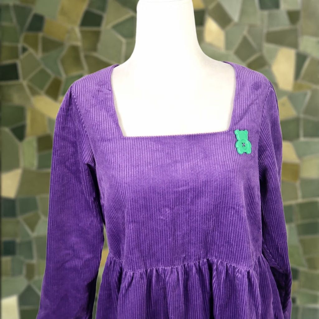 Teddy Fresh VINTAGE Teddy Fresh Purple Corduroy Tiered Long Sleeve Mini Dress Small Size S / US 4 / IT 40 - 1 Thumbnail