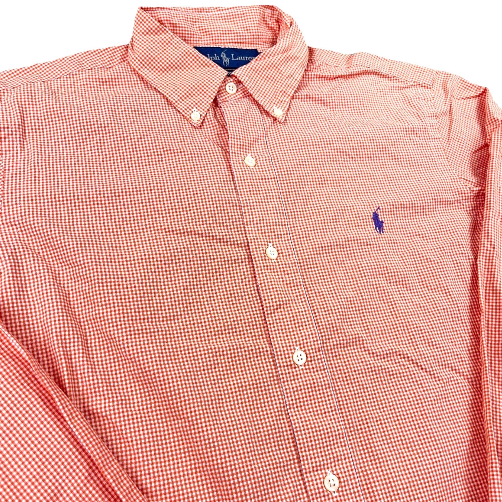 Ralph Lauren Ralph Lauren Shirt Men Medium Orange Button-Up Custom Fit Gingham Poplin Dress Shirt Size 40R - 3 Thumbnail