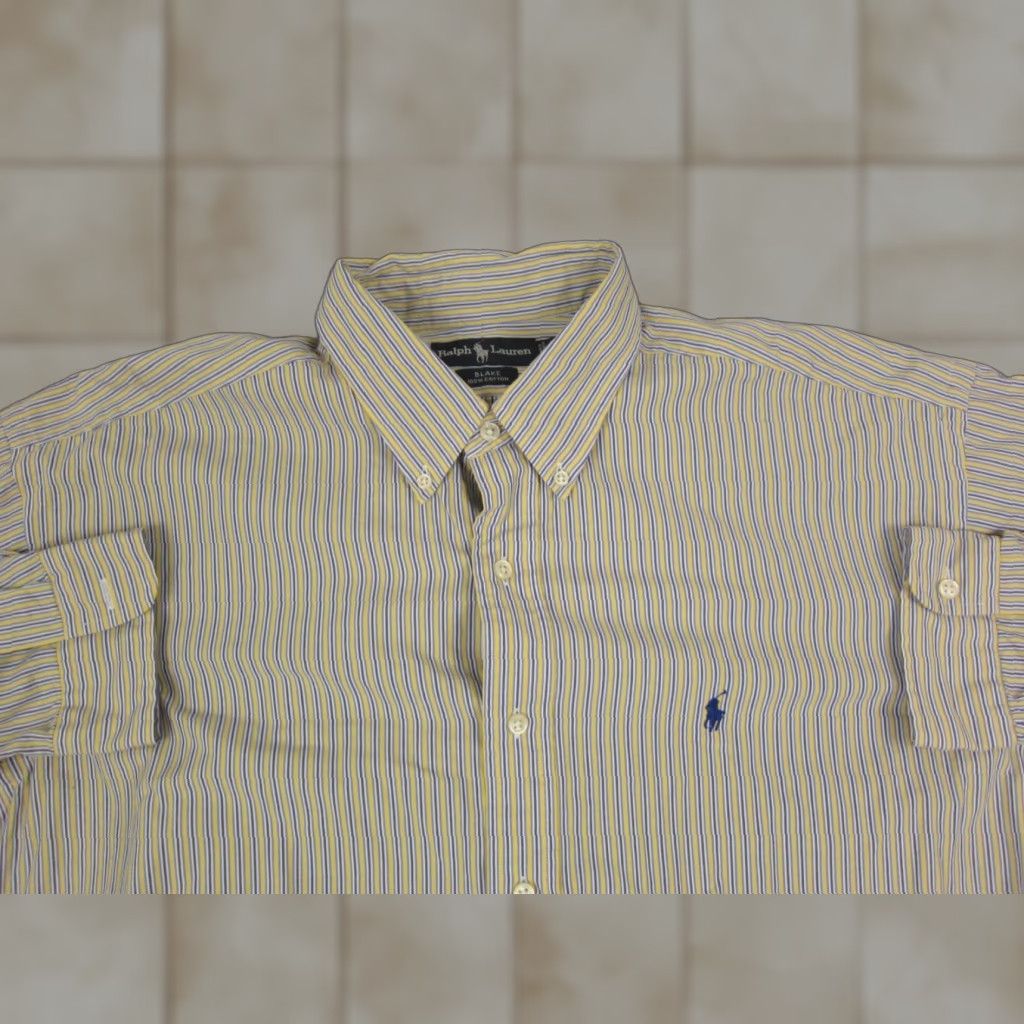 Ralph Lauren VINTAGE? No, it's Not Vintage. So: Ralph Lauren Shirt Adult XL Yellow Blue Pony Striped Button-Up Cotton Logo Pockets Classic Mens Size US XL / EU 56 / 4 - 1 Thumbnail