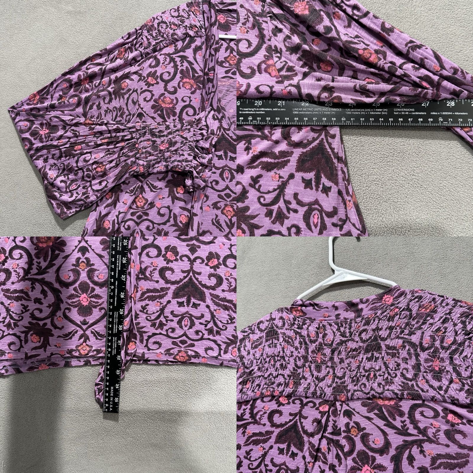 Free People NWT Free People Blouse Women L Purple Floral Bridgette Tunic Ruched Flowy Size L / US 10 / IT 46 - 9 Thumbnail