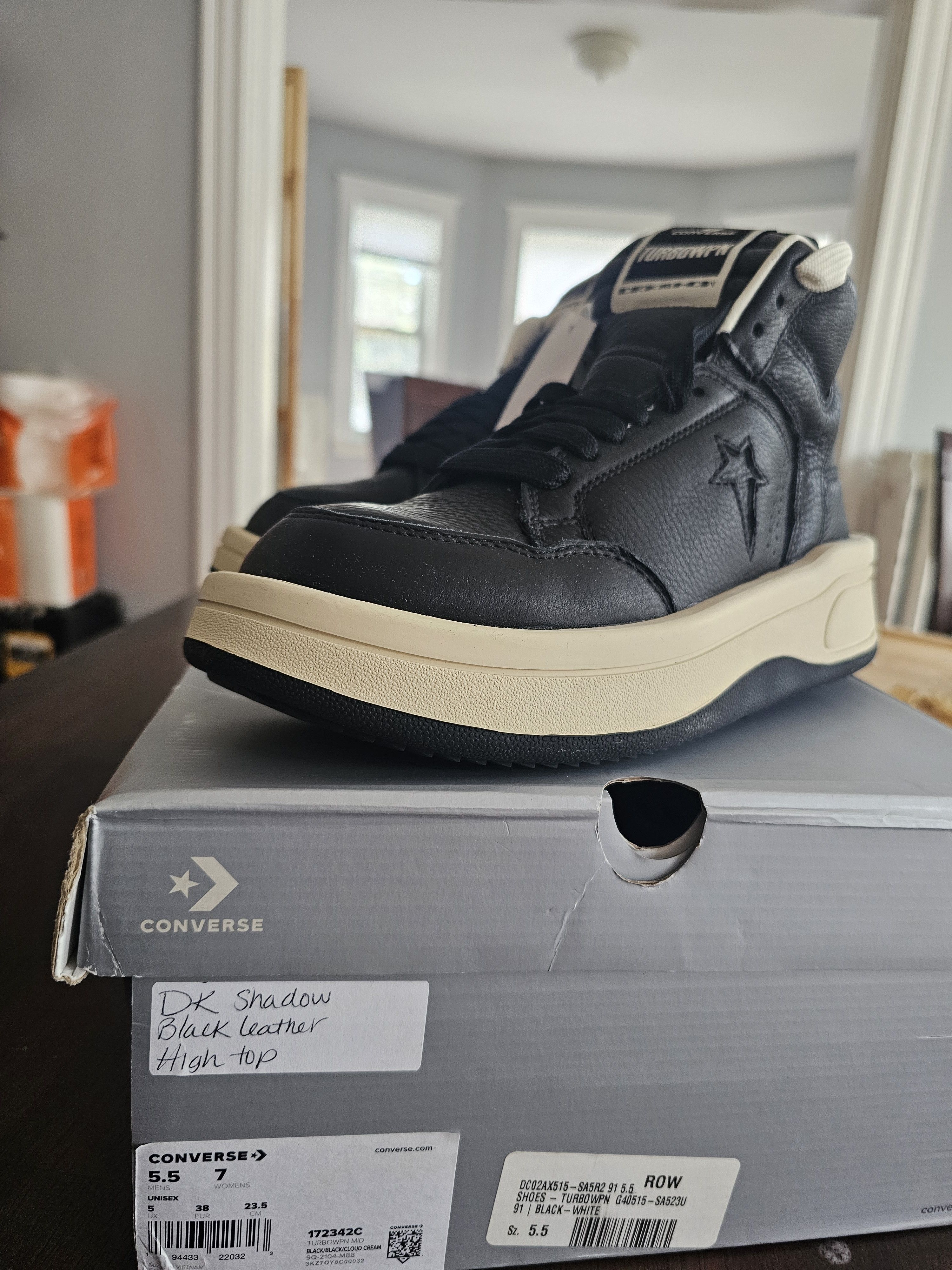 Converse × Rick Owens Drkshdw DRKSHDW TURBOWPN black leather high top Size US 5.5 / EU 38 - 7 Thumbnail