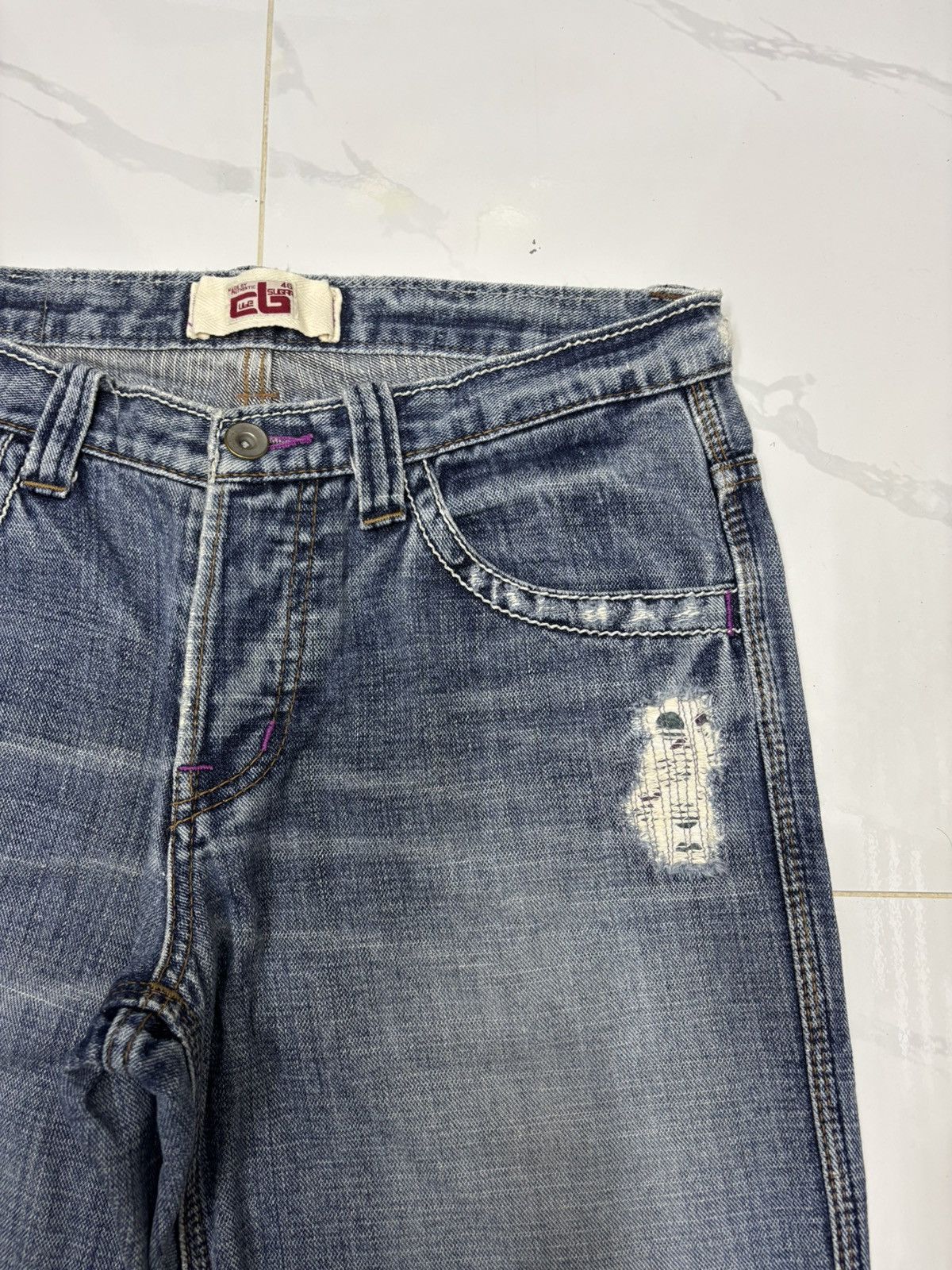 Hysteric Glamour × Le Grande Bleu (L.G.B.) × Tornado Mart Vintage Japanese Rare Pocket Double Cube Sugar Distress Jean Size US 31 - 10 Thumbnail