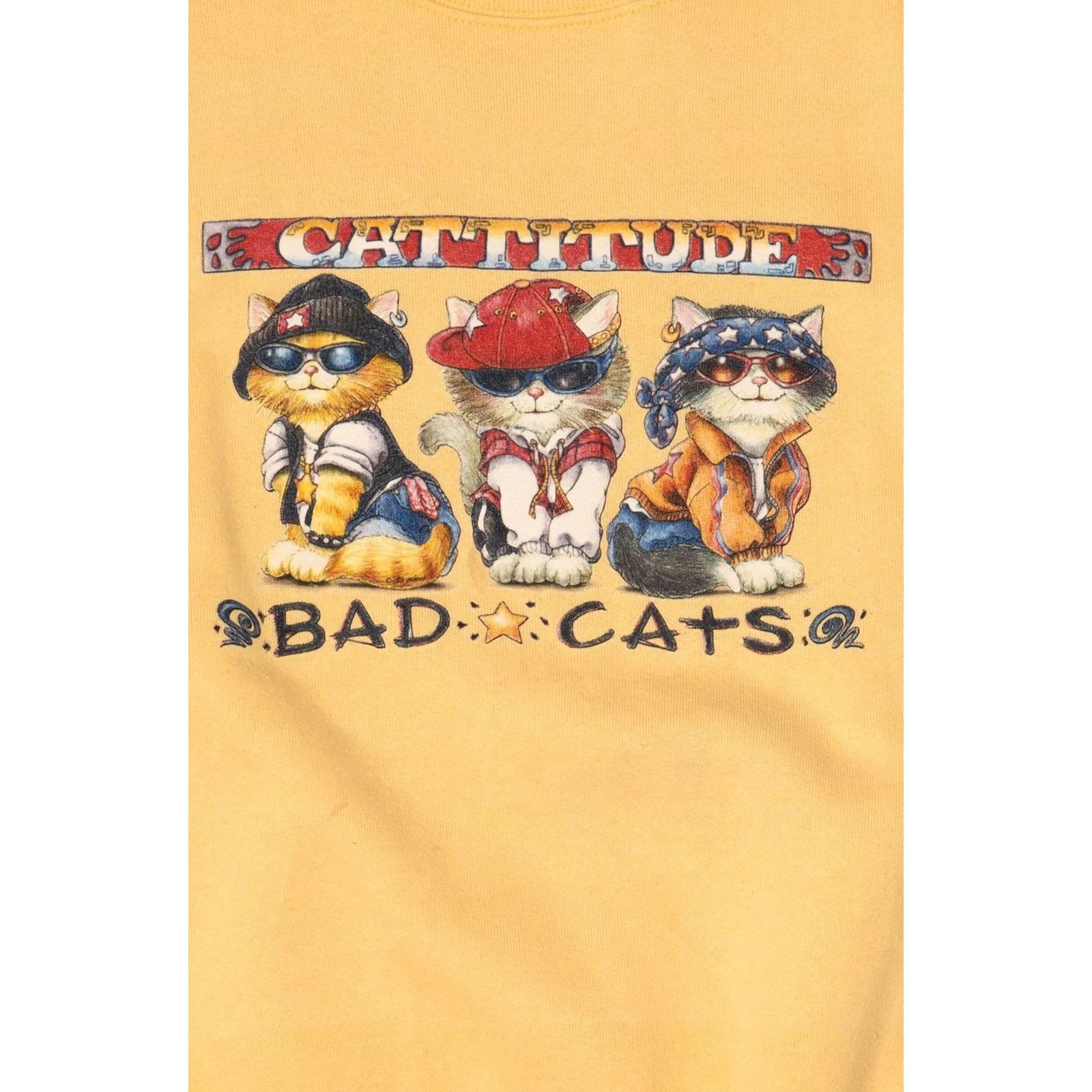 Fruit Of The Loom Vintage Fruit of the Loom Yellow "Cattitude" Bad Cats Sweatshirt Large, Long Sleeve, Cotton / Polyester, Mexico, Regular, Good Women? Mens? (adapted) Size US L / EU 52-54 / 3 - 2 Thumbnail