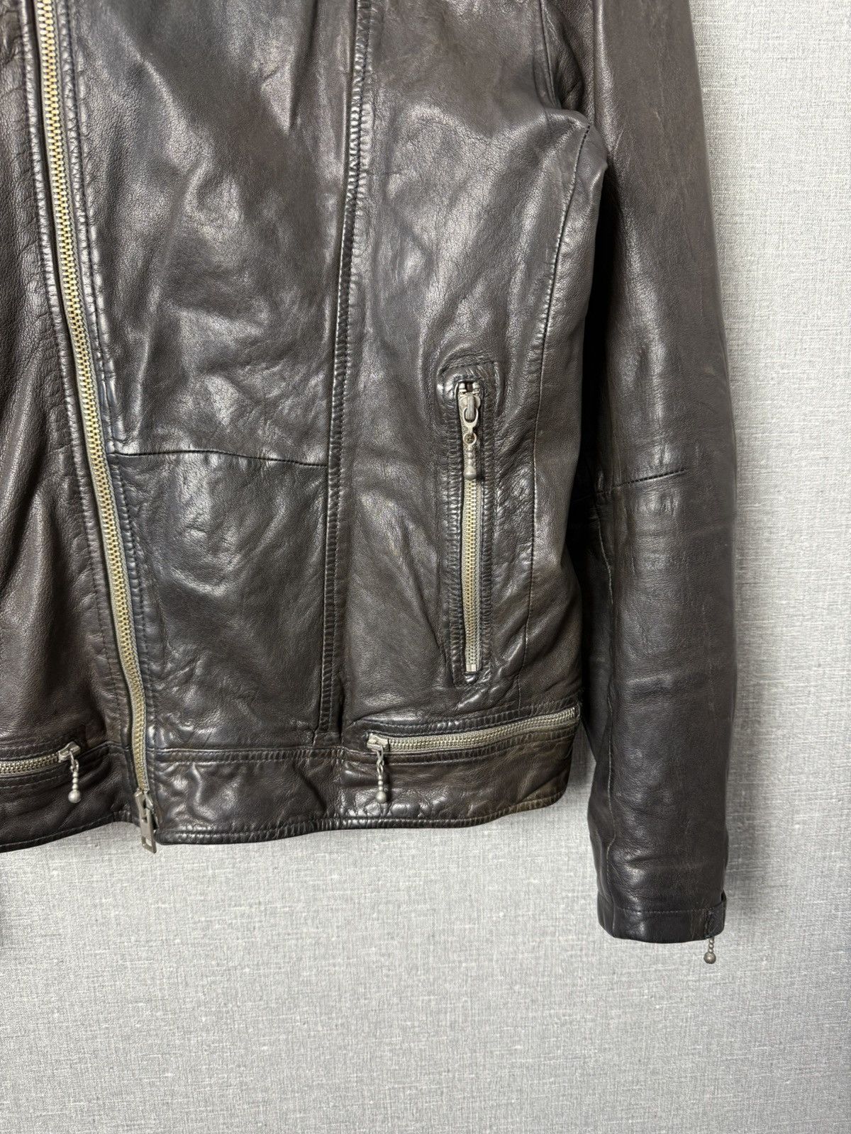 Allsaints AllSaints Conroy Distressed Brown Leather Biker Jacket Size US M / EU 48-50 / 2 - 12 Thumbnail
