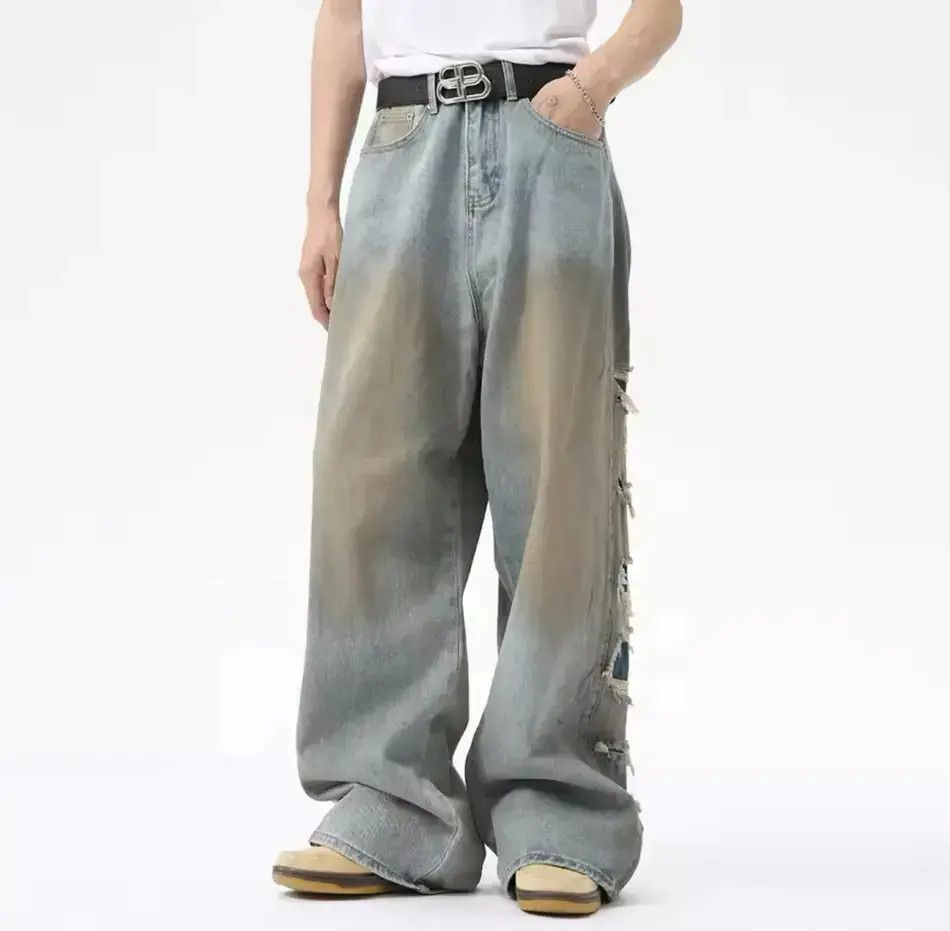 Japanese Brand Streetwear Distressed Hole Loose Straight Jeans y2k Size US 32 / EU 48 - 6 Thumbnail