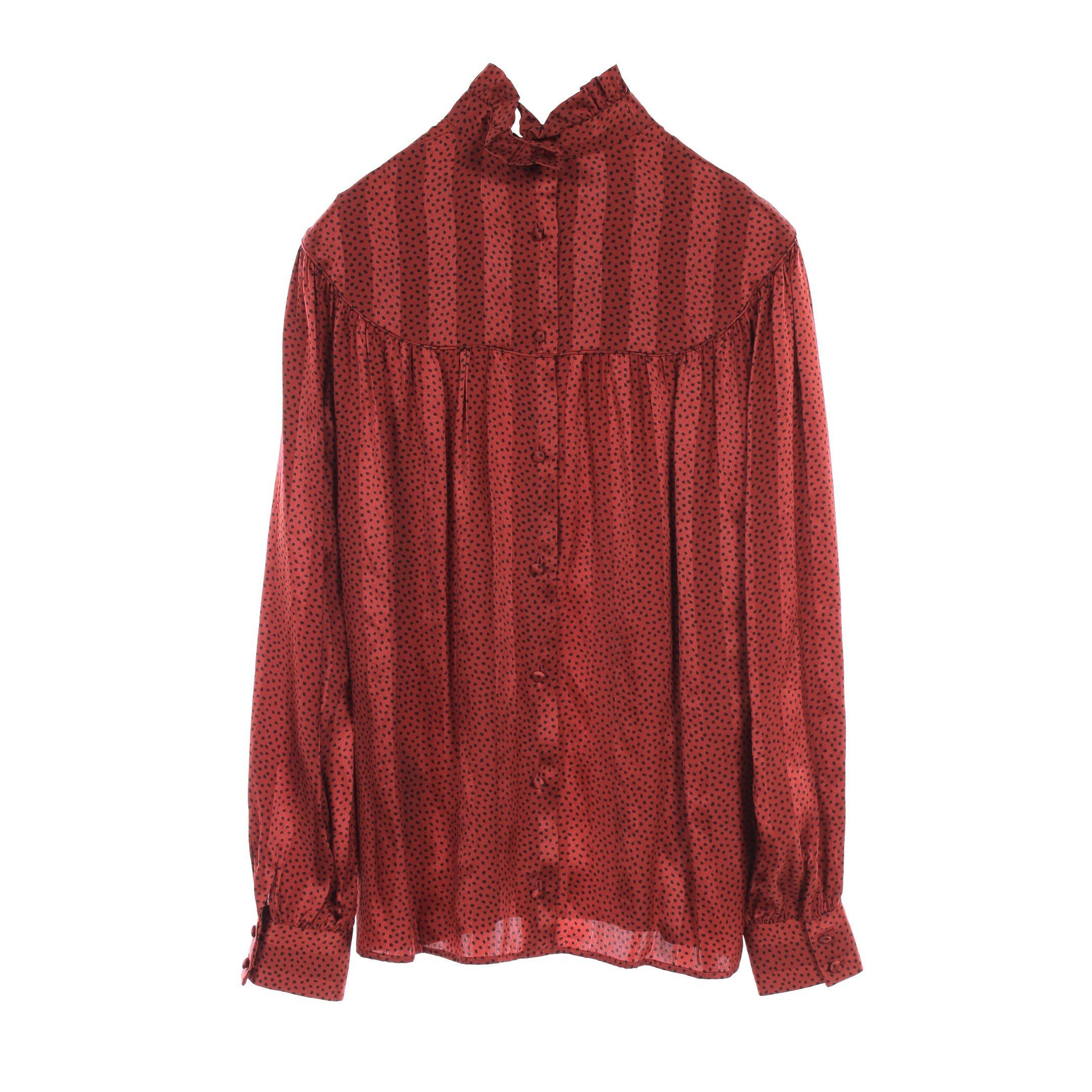 Yves Saint Laurent Yves Saint Laurent Blouse Dot Stripe Silk Red Brown Black Size ONE SIZE - 1 Thumbnail