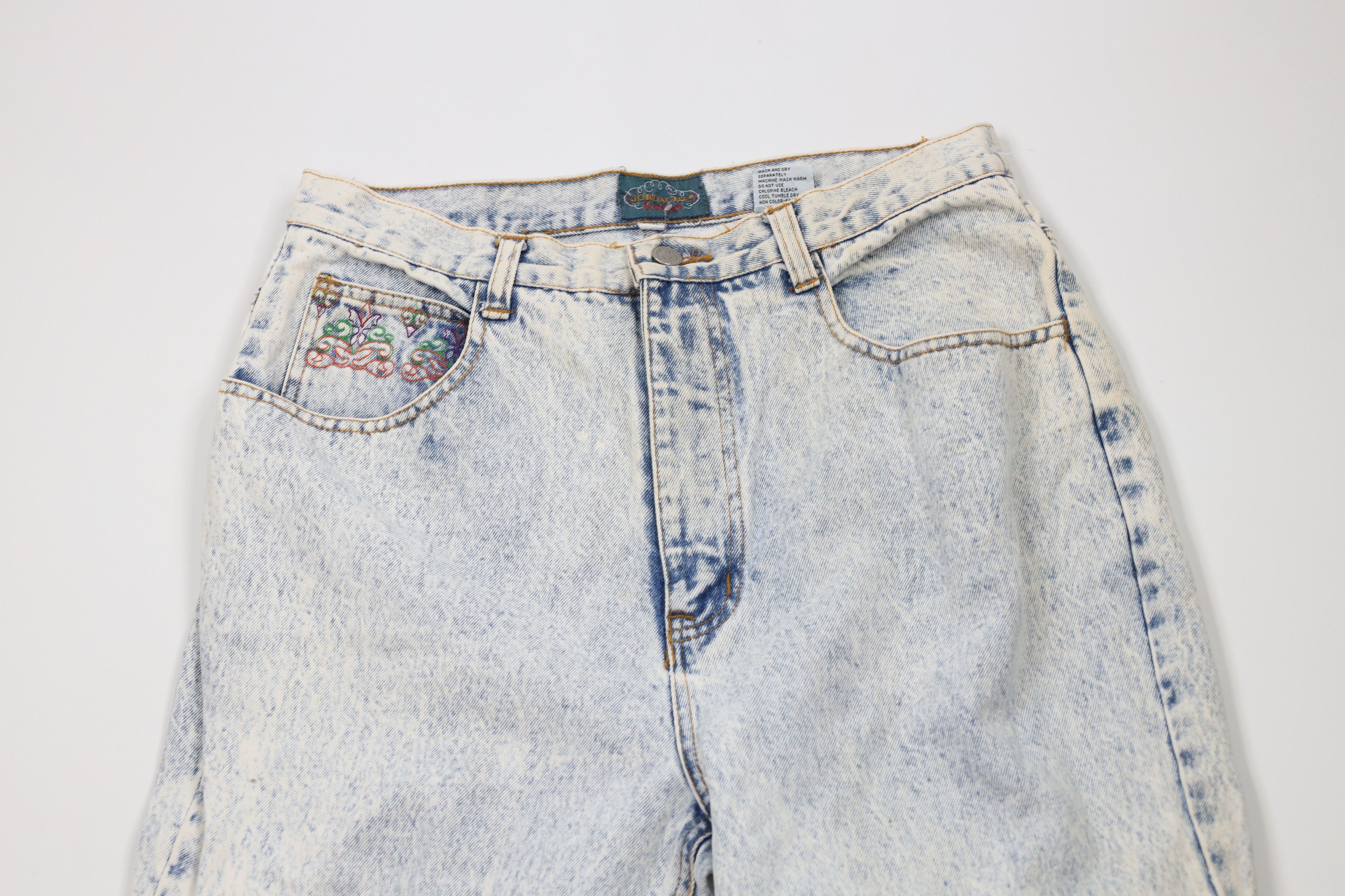 Vintage Vintage 90s Streetwear Acid Wash Embroidered Flower Jeans Size 38" / US 16 / IT 52 - 2 Thumbnail