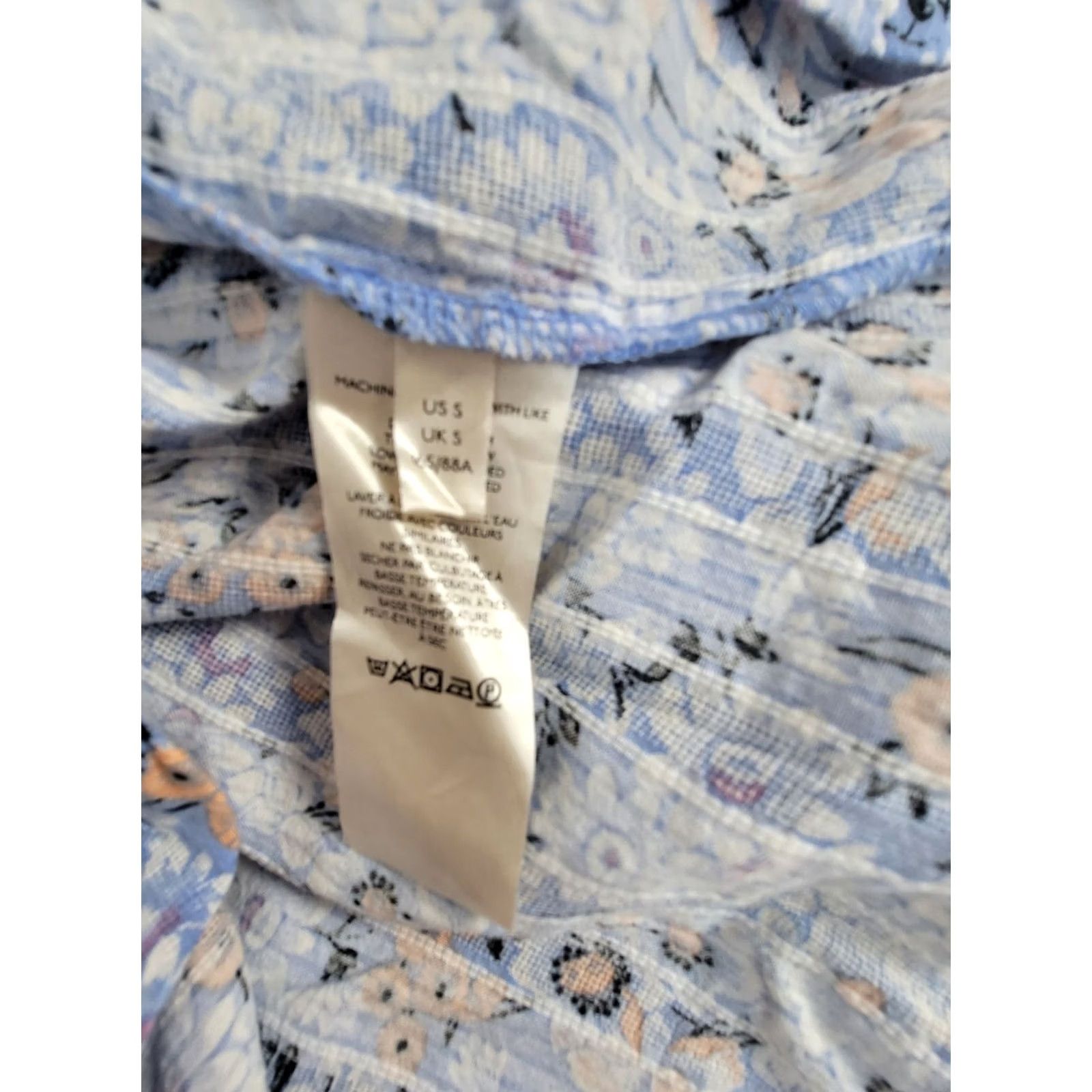 Free People Free People Women Floral Button-Up Puff Sleeve Blouse Small Light Blue Cotton Shirt Womens Size S / US 4 / IT 40 - 4 Thumbnail