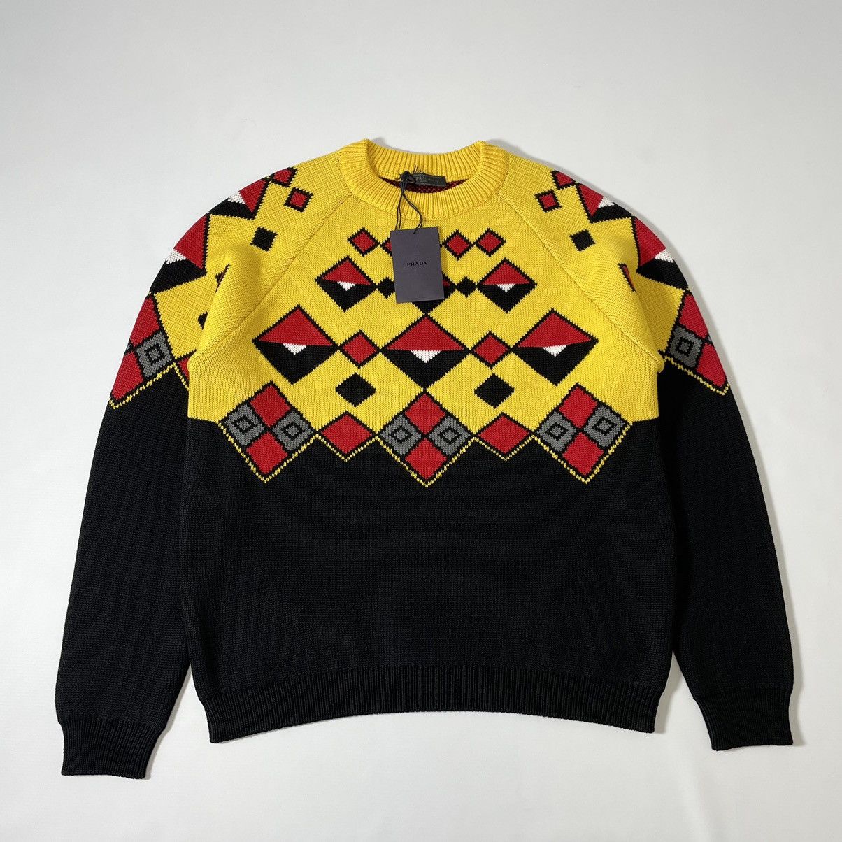 Pre-owned Prada A/w 20 Geometric Patterned Sweater In Black