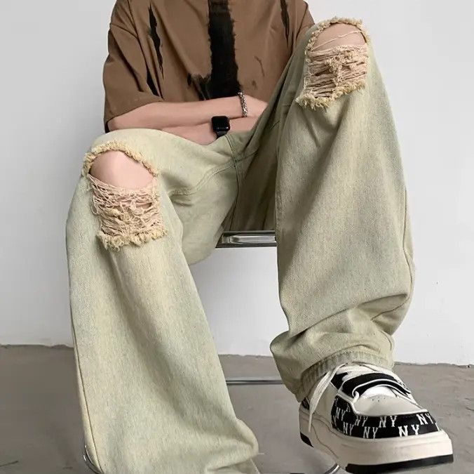 Japanese Brand Retro straight high street distressed jeans Size US 32 / EU 48 - 4 Thumbnail
