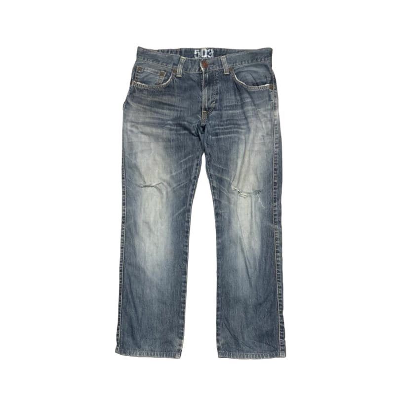 Edwin Vintage Edwin 503 Blue Trip Straight Jeans Distressed Size US 34 / EU 50 - 1 Thumbnail