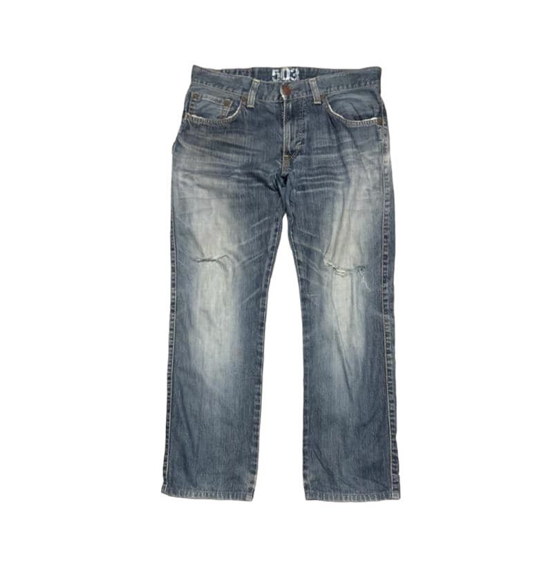 image of Distressed Denim x Edwin Vintage Edwin 503 Blue Trip Faded Blue Jeans Distressed in Blue Denim (Siz