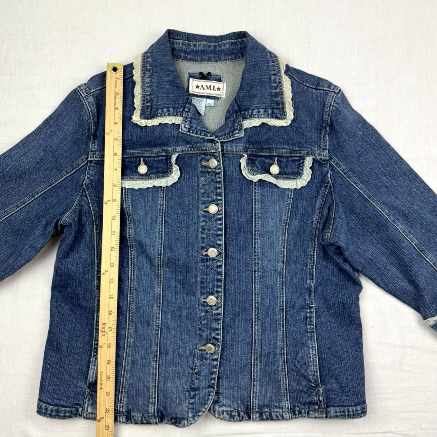 Vintage VINTAGE AMI Jacket Womens XL Lace Trim Denim Boho 3/4 Sleeve Hipster Y2K Size XL / US 12-14 / IT 48-50 - 5 Thumbnail