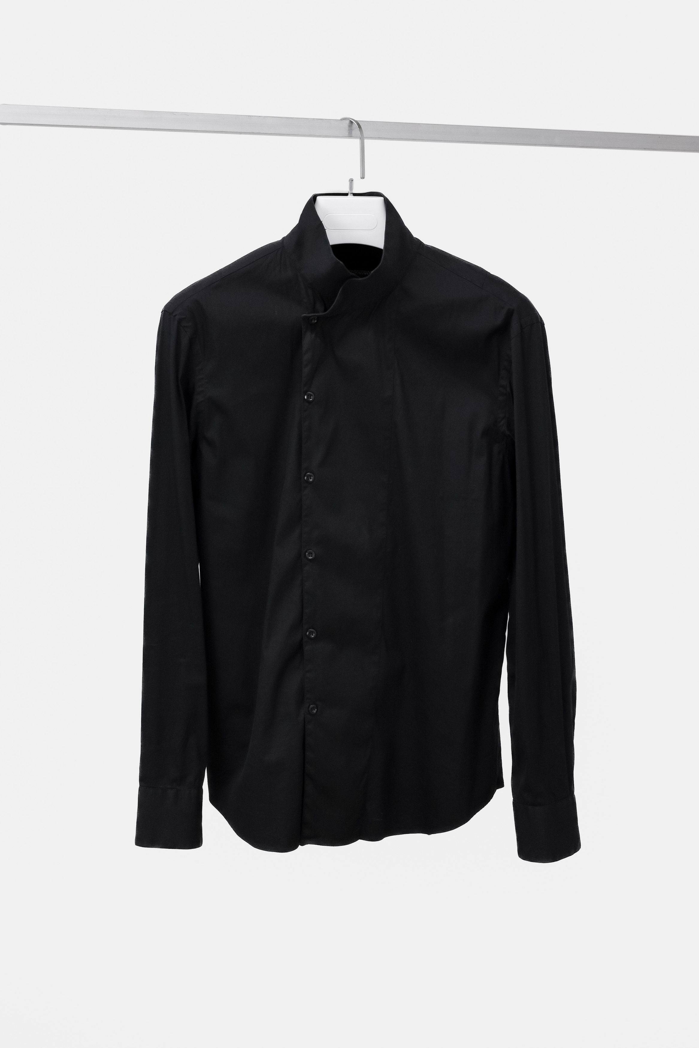 Emporio Armani Black Stand Collar Double Breasted Shirt