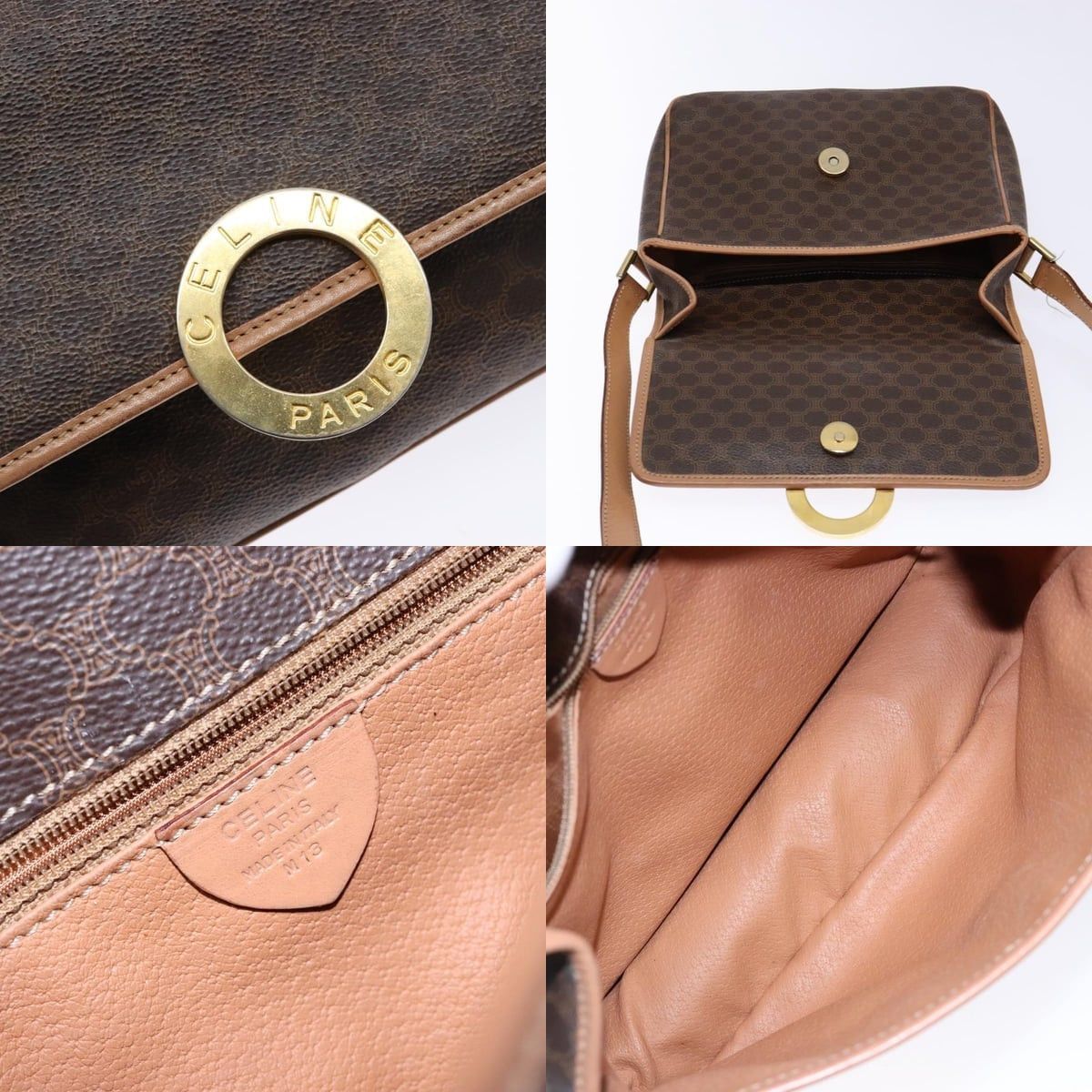 Celine CELINE Macadam Canvas Shoulder Bag Pvc Leather Brown Gold Size ONE SIZE - 11 Thumbnail
