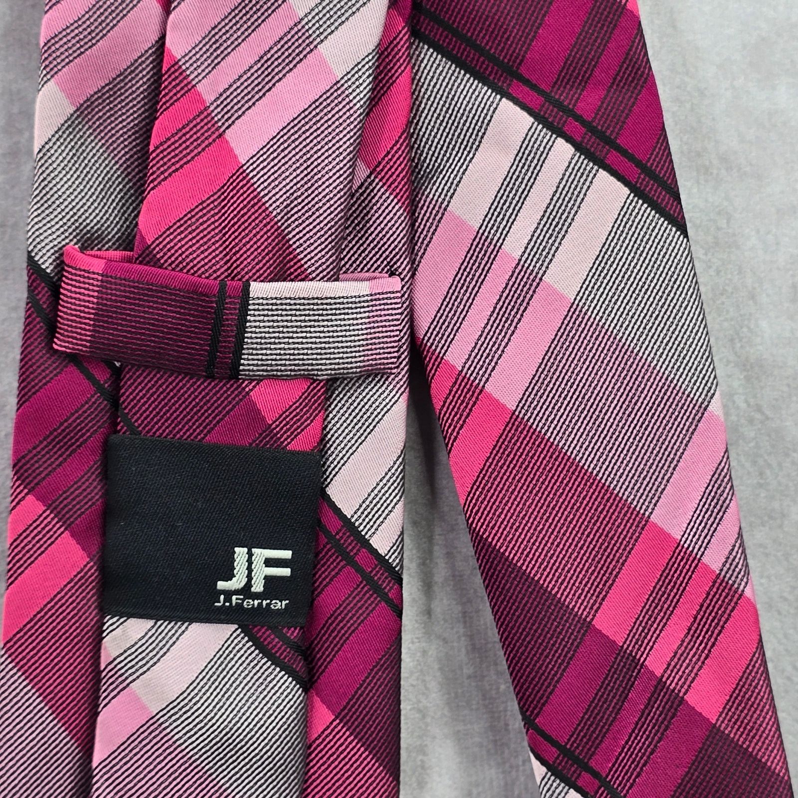 J Ferrar J.Ferrar Pink Plaid Stripe Tartan 100% Polyester Neck Tie Size 30 - 4 Thumbnail