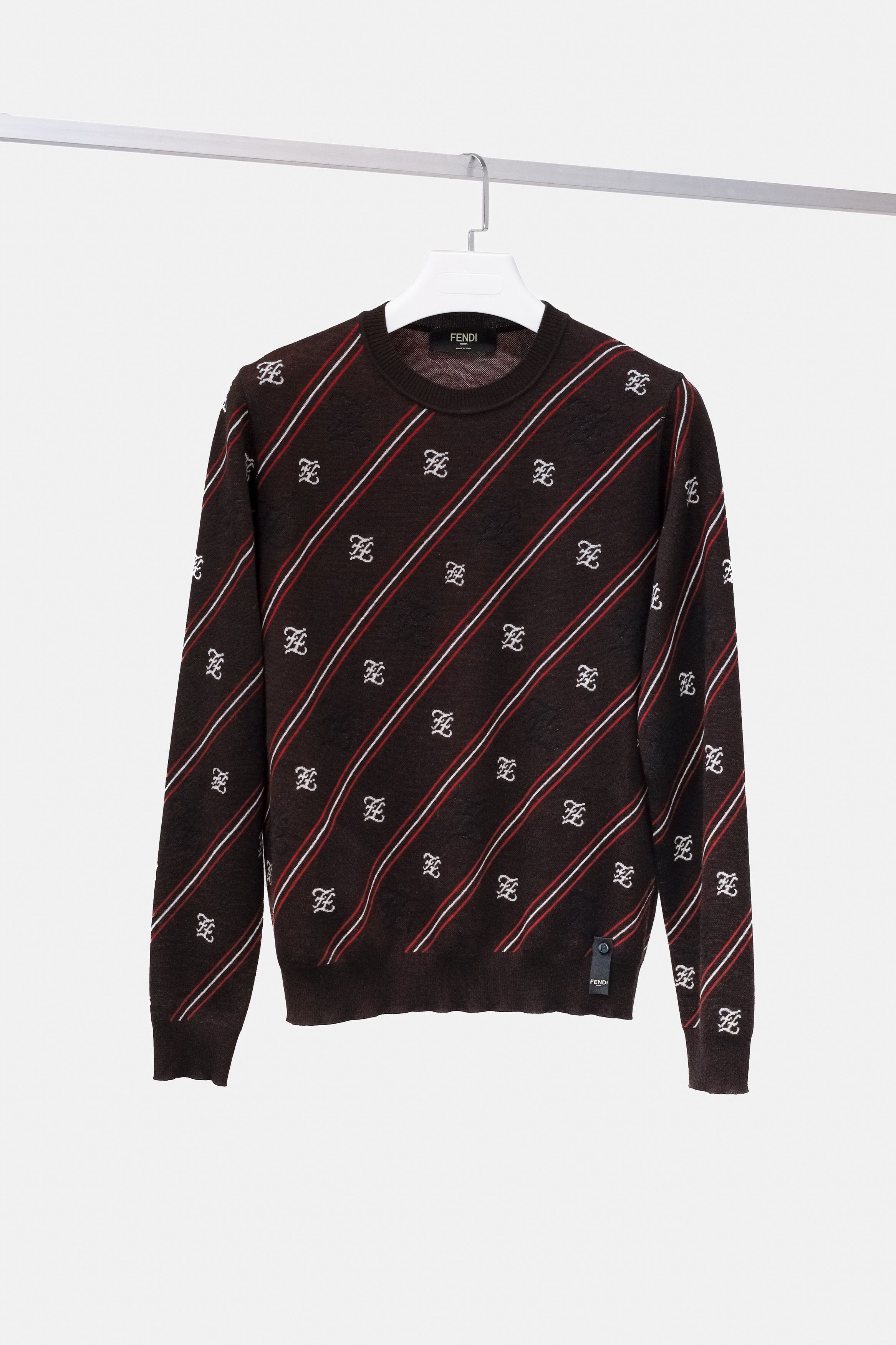 image of Fendi Brown Monogram Knit Striped Sweater, Men's (Size Small)