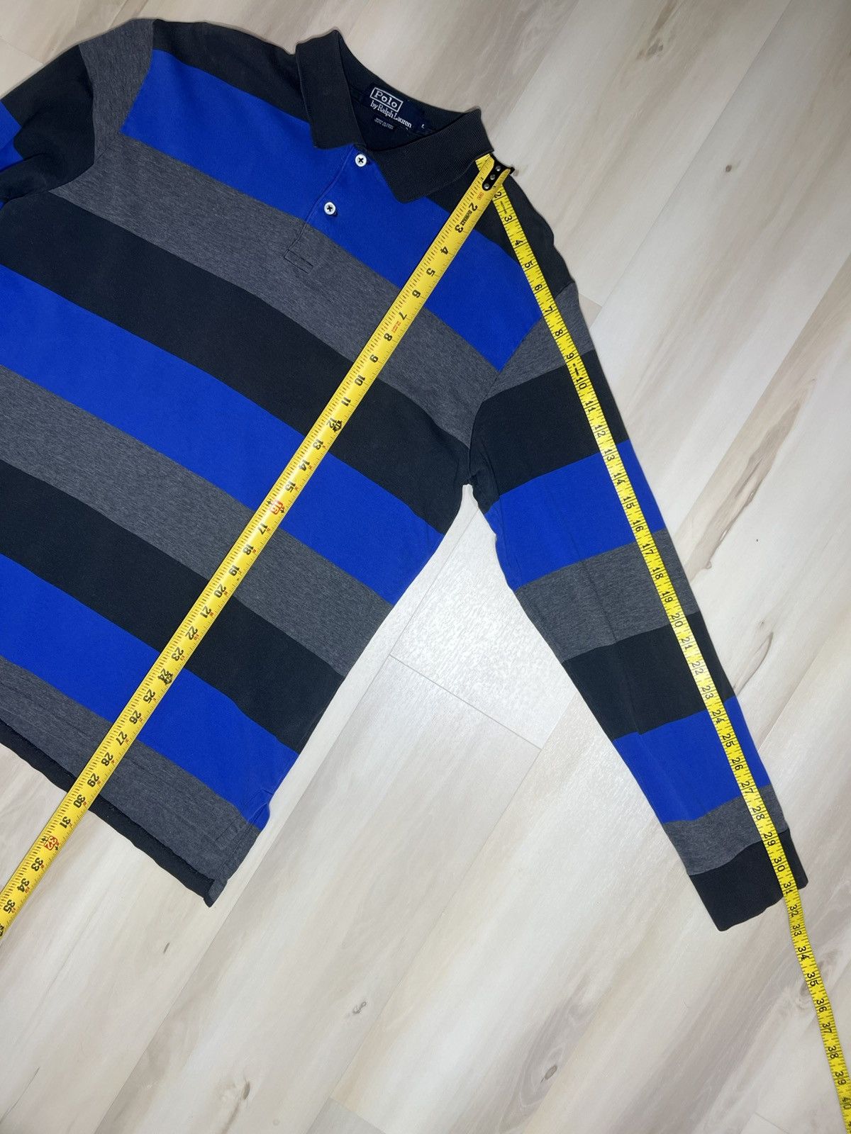 Polo Ralph Lauren VTG Polo Ralph Lauren Rugby Sz L Blue Gray Black Stripe Size US L / EU 52-54 / 3 - 5 Thumbnail