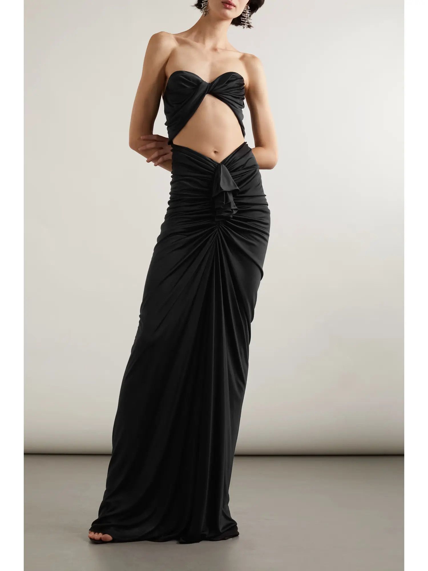Saint Laurent Paris o1s1wg110125 740141 Cut-Out Bustier Dress Crepe Jersey Black Size XS / US 0-2 / IT 36-38 - 2 Thumbnail