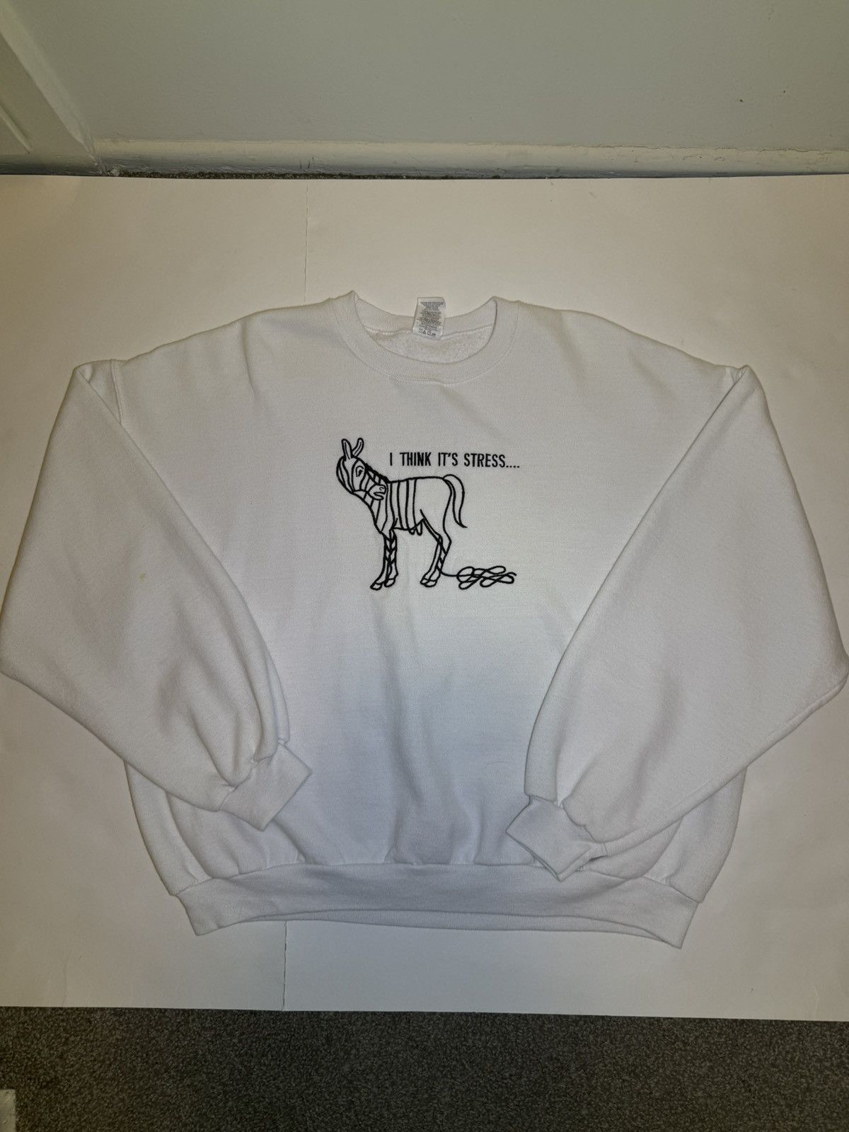 Jerzees White Fleece I Think Its Stress Zebra Crewneck Sweatshirt XL Size US XL / EU 56 / 4 - 1 Thumbnail