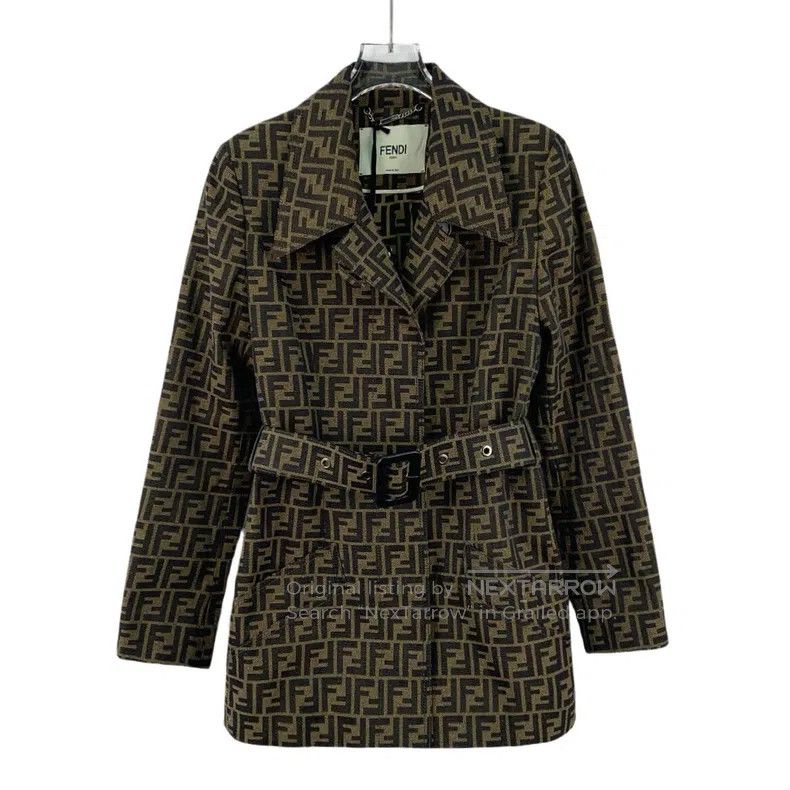 Fendi Fendi Dark Brown Logo Full-Print Lapel Belted Long Sleeve Size 4XL / US 24-26 - 1 Thumbnail