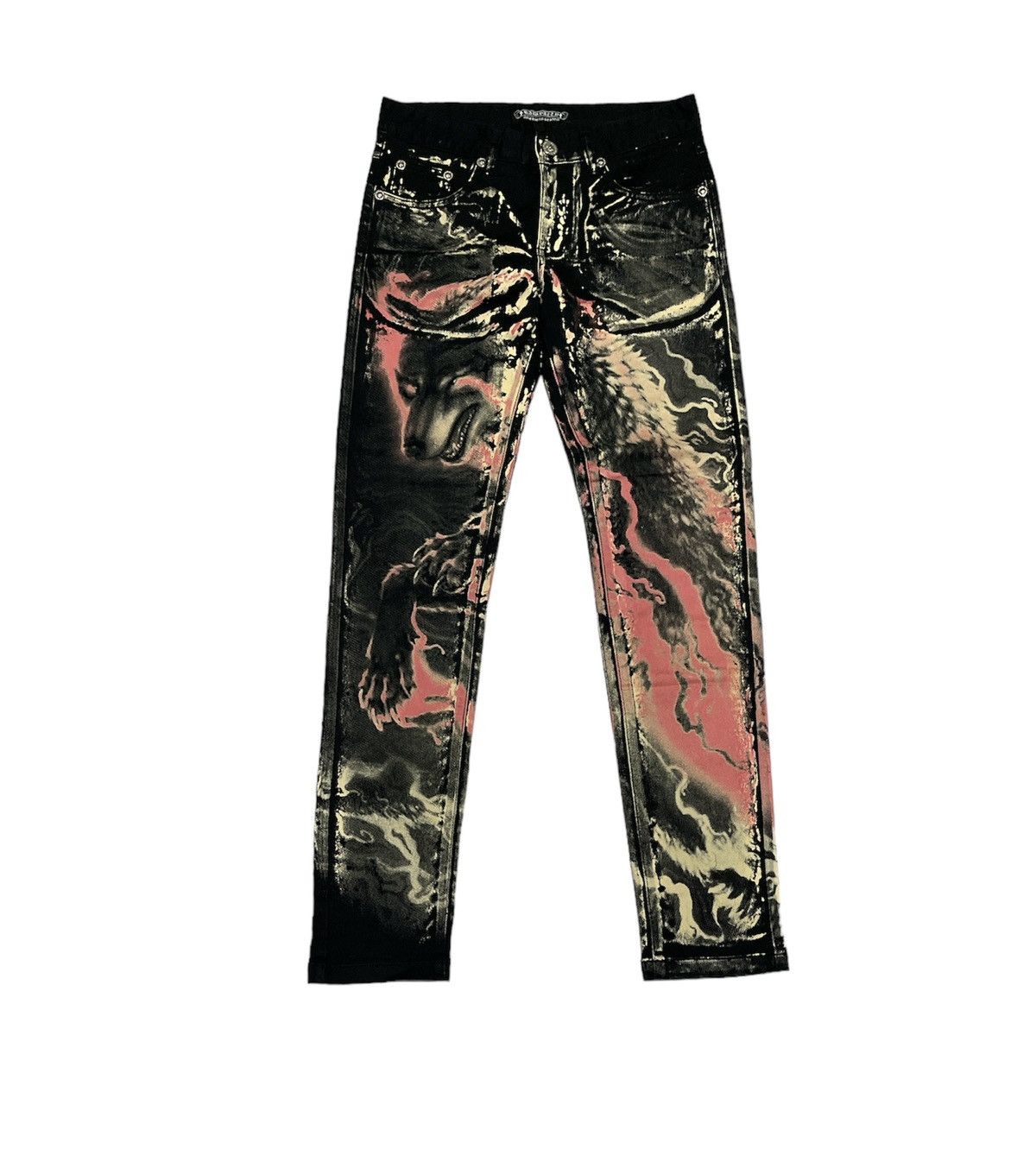Designer × Jean Jeans American wolf Graphic Design Rare Size US 29 - 1 Thumbnail