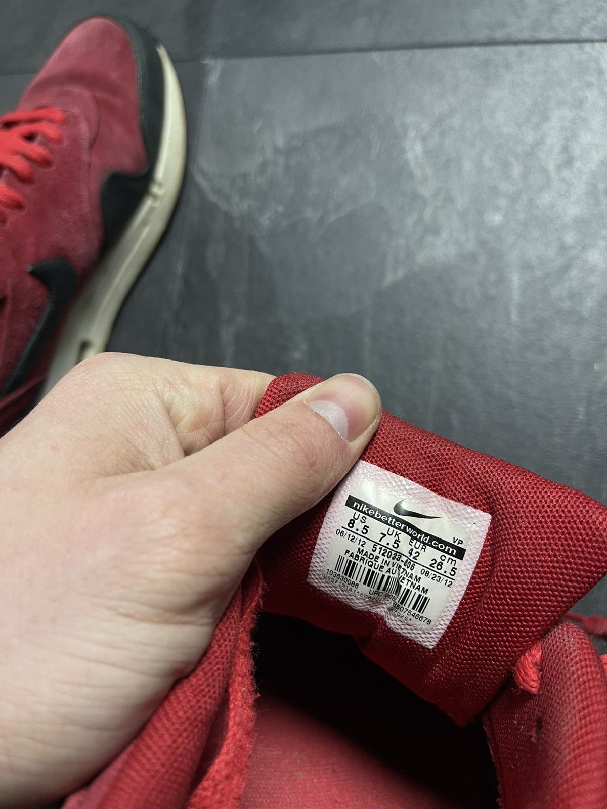 Streetwear Nike Air Max 1 Premium Gym Red Anthracite Size US 8.5 / EU 41-42 - 15 Thumbnail
