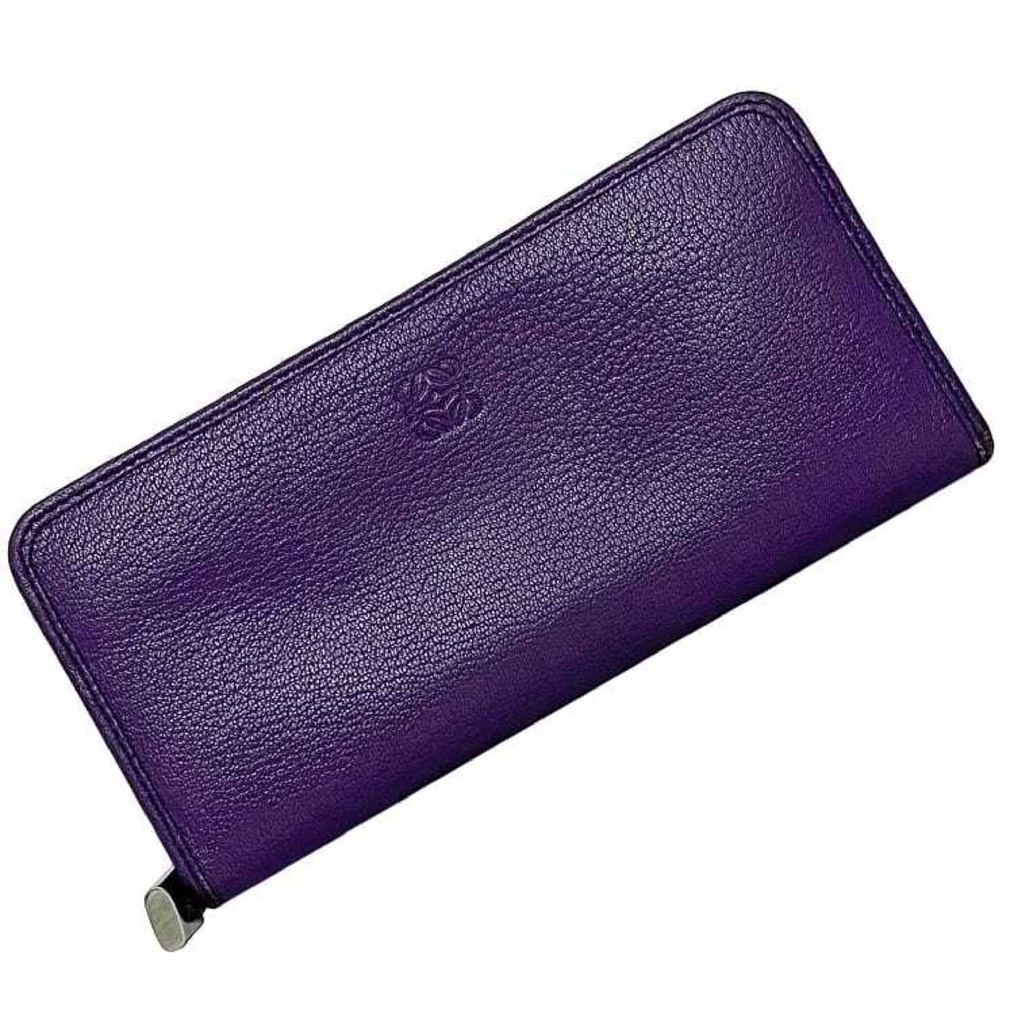 image of Loewe Round Long Wallet Purple Anagram Leather Ladies Soft, Women's