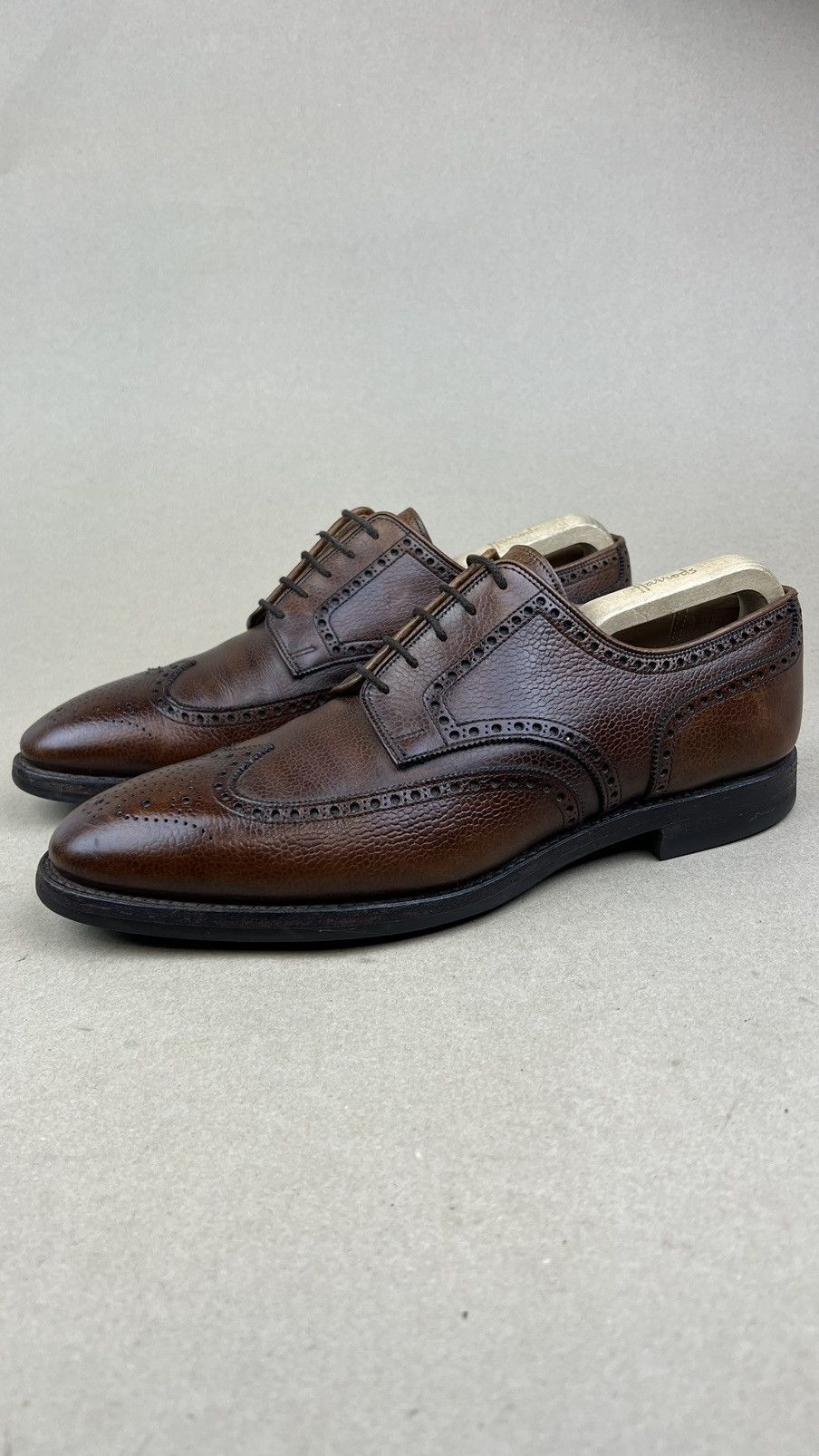 Crockett & Jones CROCKETT & JONES Swansea Derby Brogues Leather Shoes Brown Size US 11 / EU 44 - 2 Thumbnail