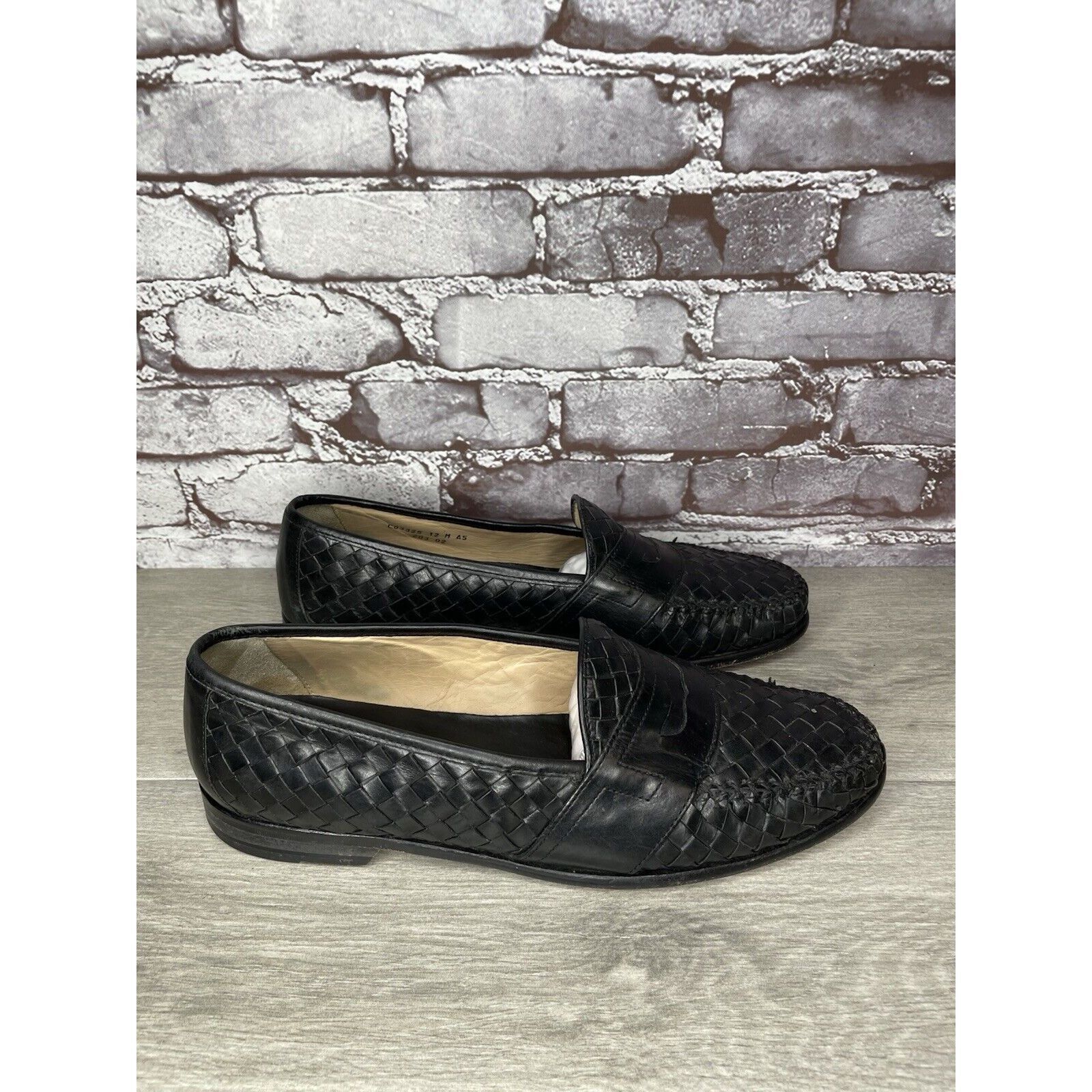Cole Haan Cole Haan Black Leather Basket Weave Penny Loafers Dress Sho Size US 12 / EU 45 - 18 Thumbnail