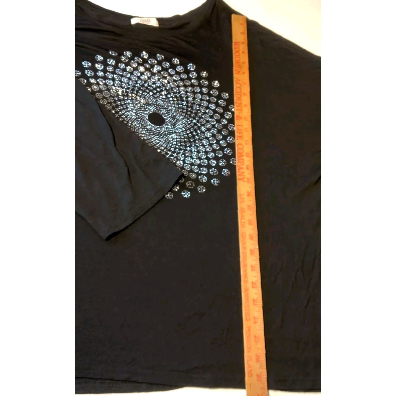 Vintage Julia Tunic Women 3XL Black Bohemian Mandala 3/4 Sleeve Round Neck Bling Viscose Blend Plus Size Womens Size XXL / US 16-18 / IT 52-54 - 7 Thumbnail